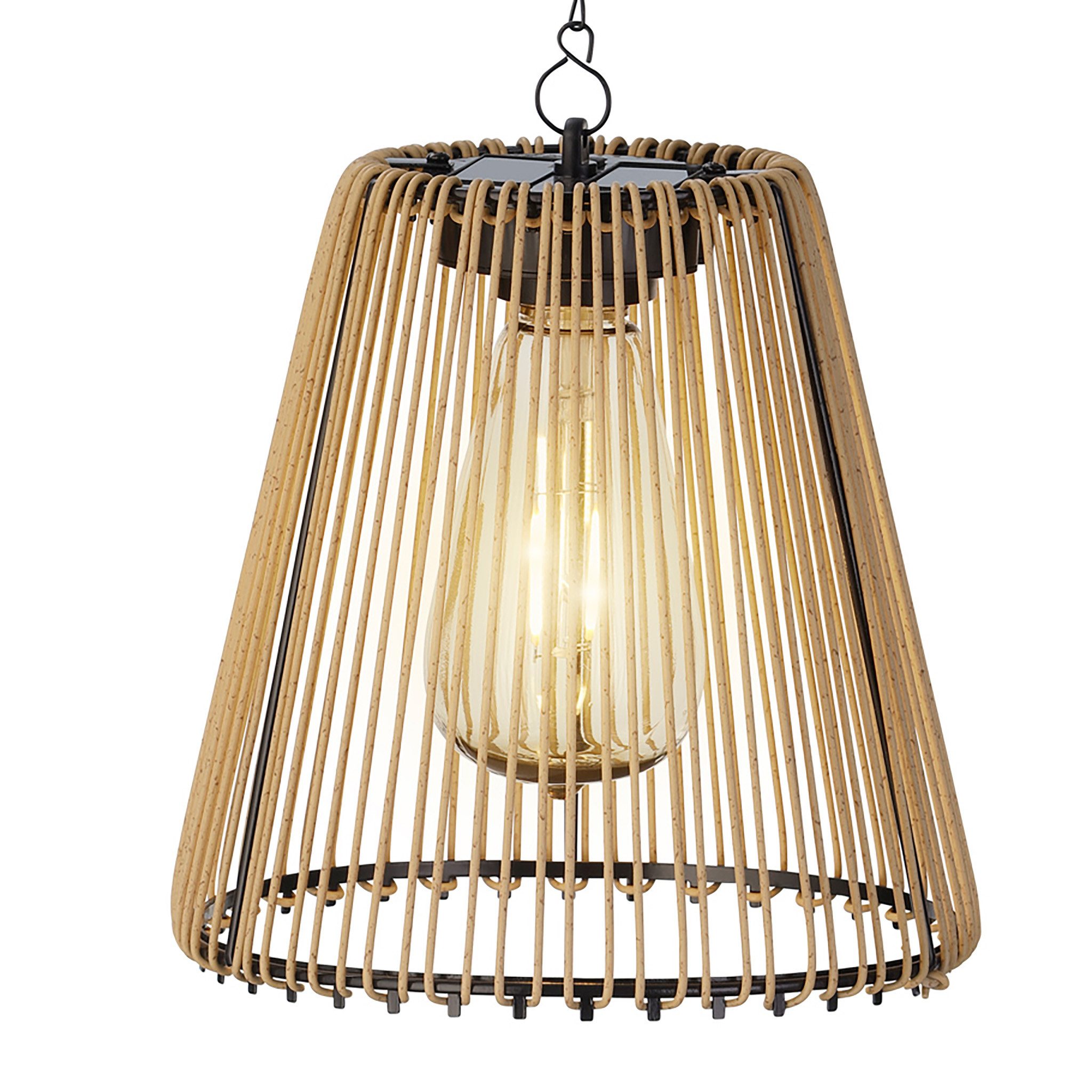 Lumineo LED Solarleuchte, Dauerlicht, warmweiß, Solar LED Pendellampe Outdoor 17,5cm Rattan-Optik Beige / Warmweiß