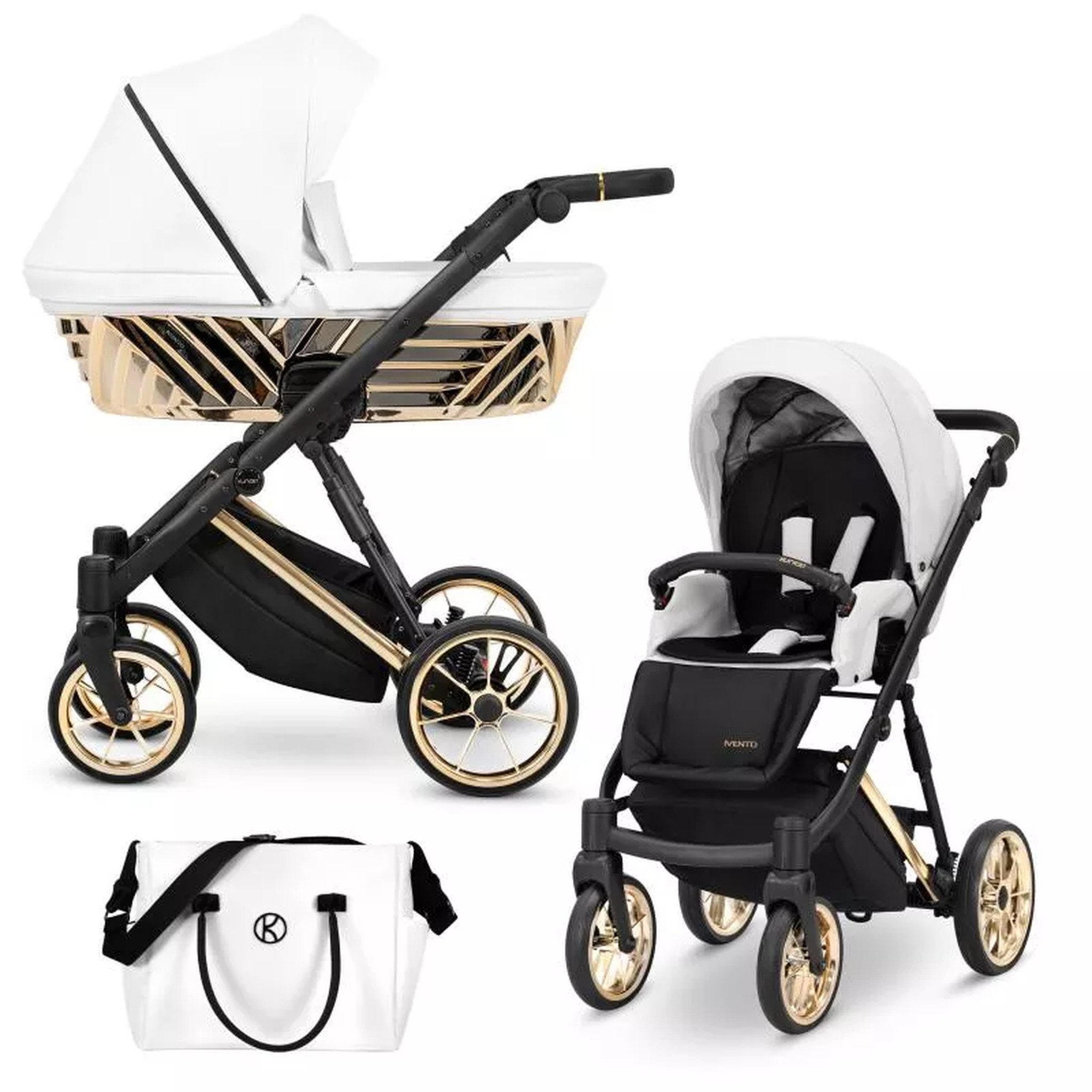 KUNERT Kombi-Kinderwagen Ivento Glam 2in1 Kinderwagen mit Goldrahmen, 3D-Gondel mit modernistischer Form, leichtes und kompaktes Gestell