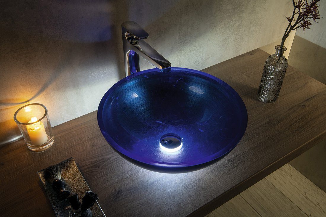 Sapho Waschtisch MURANO BLU Glaswaschbecken zum Aufsetzen, Durchmesser 40cm, Blau, Sapho-AL5318-65