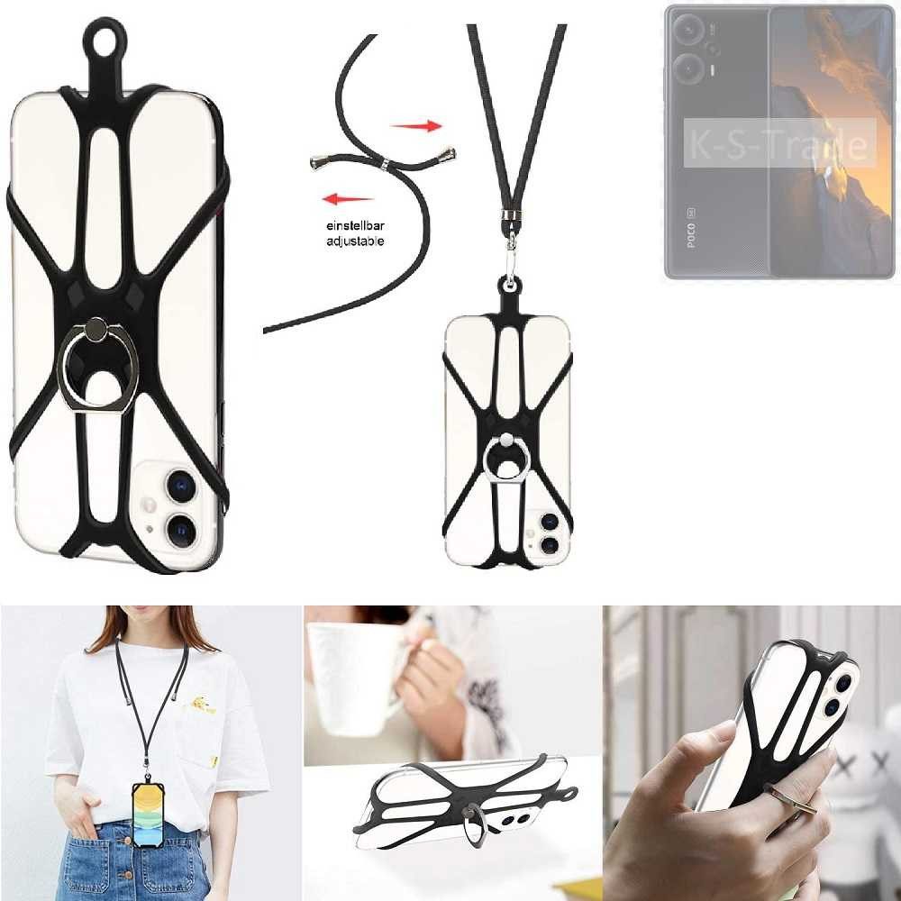 K-S-Trade Handyhülle für POCO F5, 3in1 Handykette Handyband Handykordel Halsband Smartphone-Ring