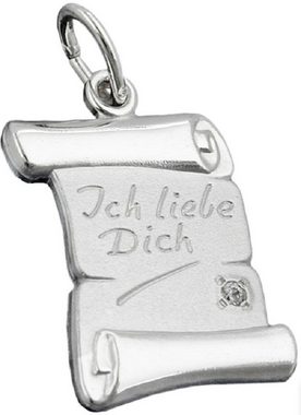 unbespielt Kettenanhänger Anhänger 21 x 14 mm Schriftrolle Ich Liebe Dich Silber 925 Schmuckbox Silberanhänger für Halskette Damen, Silberschmuck für Damen und Herren