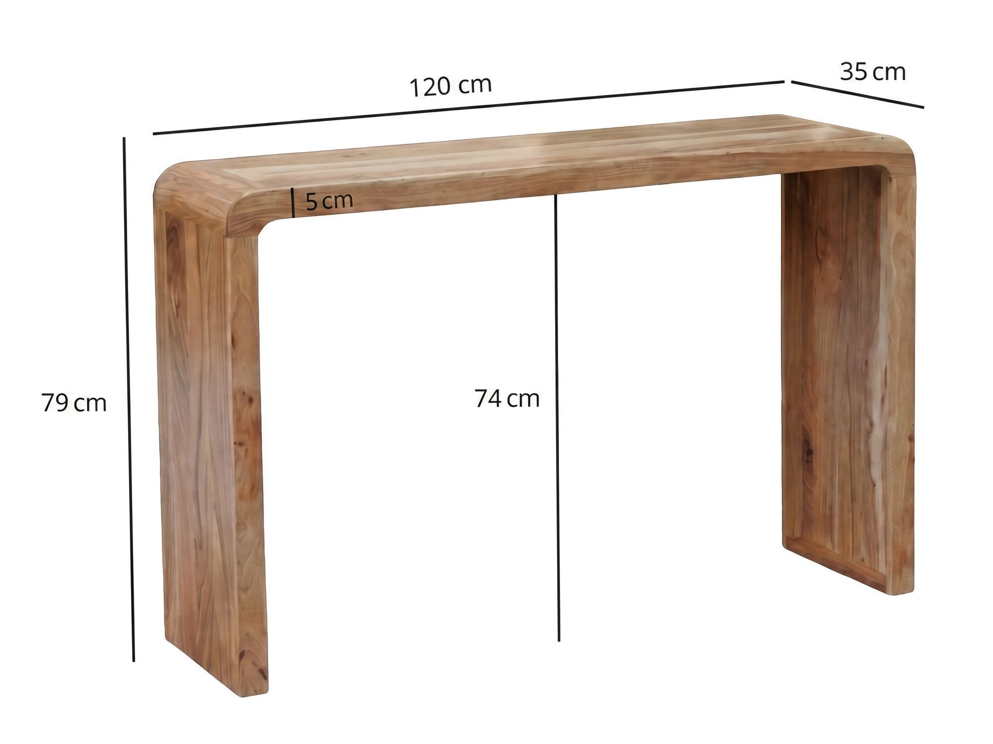FINEBUY Konsolentisch FB117941 Flurtisch 120cm Ablagetisch Massivholz Anrichte Handmade (Elegantes Beistellmöbel für deinen Flur), Modernes Holzmöbel mit abgerundeten Ecken