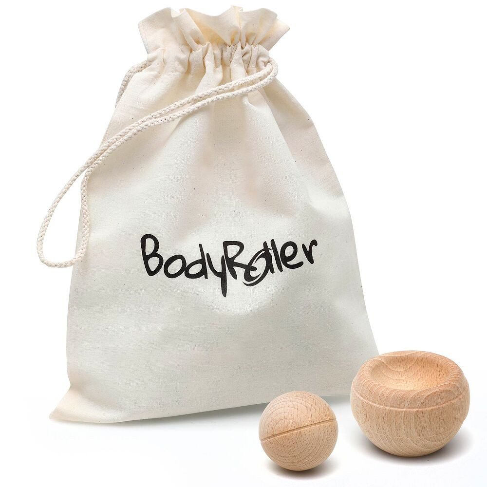 BodyRoller Massageball Massageroller Timber, Massagegerät mit Handteil und Kugel aus Buchenholz