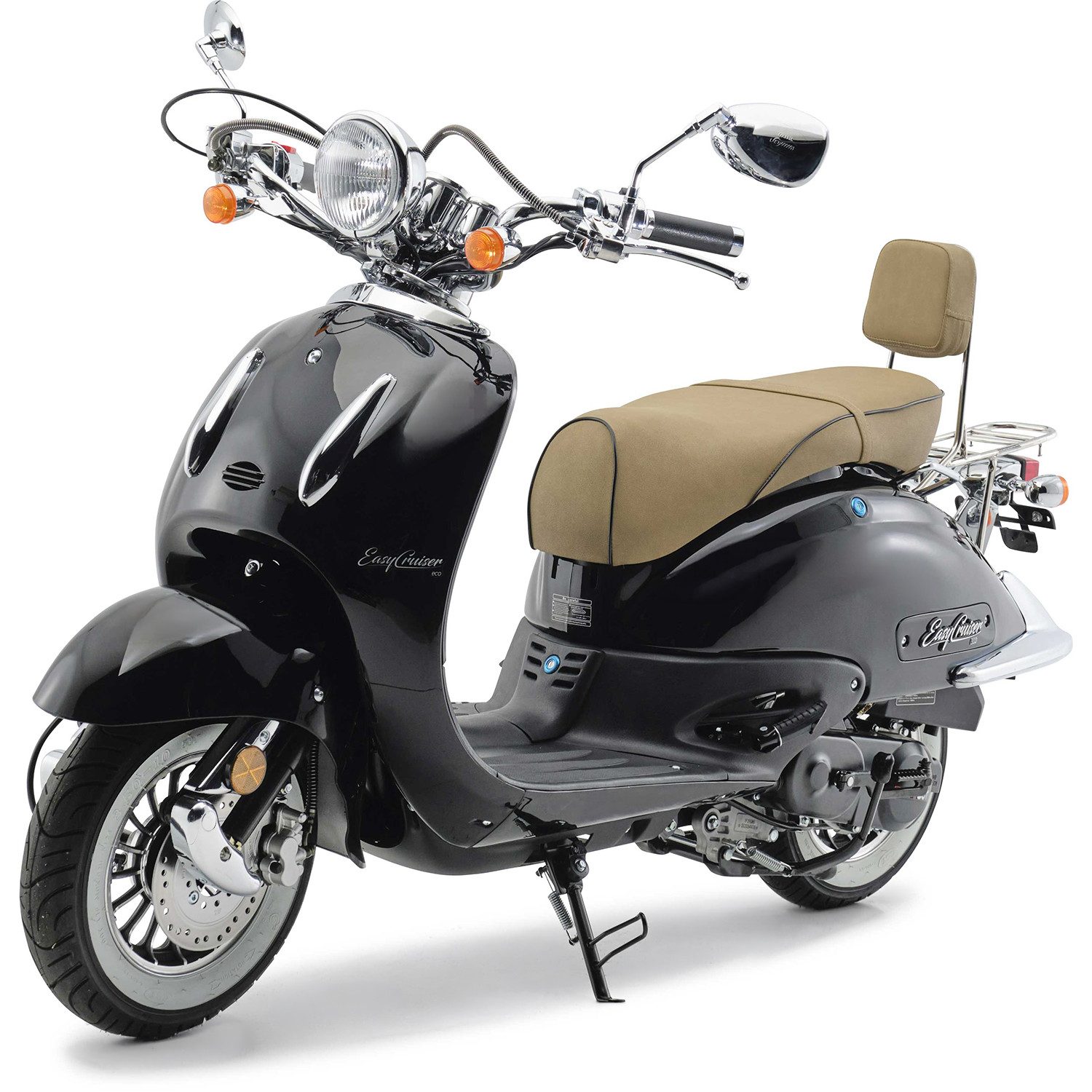 Burnout Motorroller EasyCruiser Eco Schwarz, 50 ccm, 45 km/h, Euro 5, Unverwechselbares Retro Design, Moped mit USB Ladedose für Handy Navi