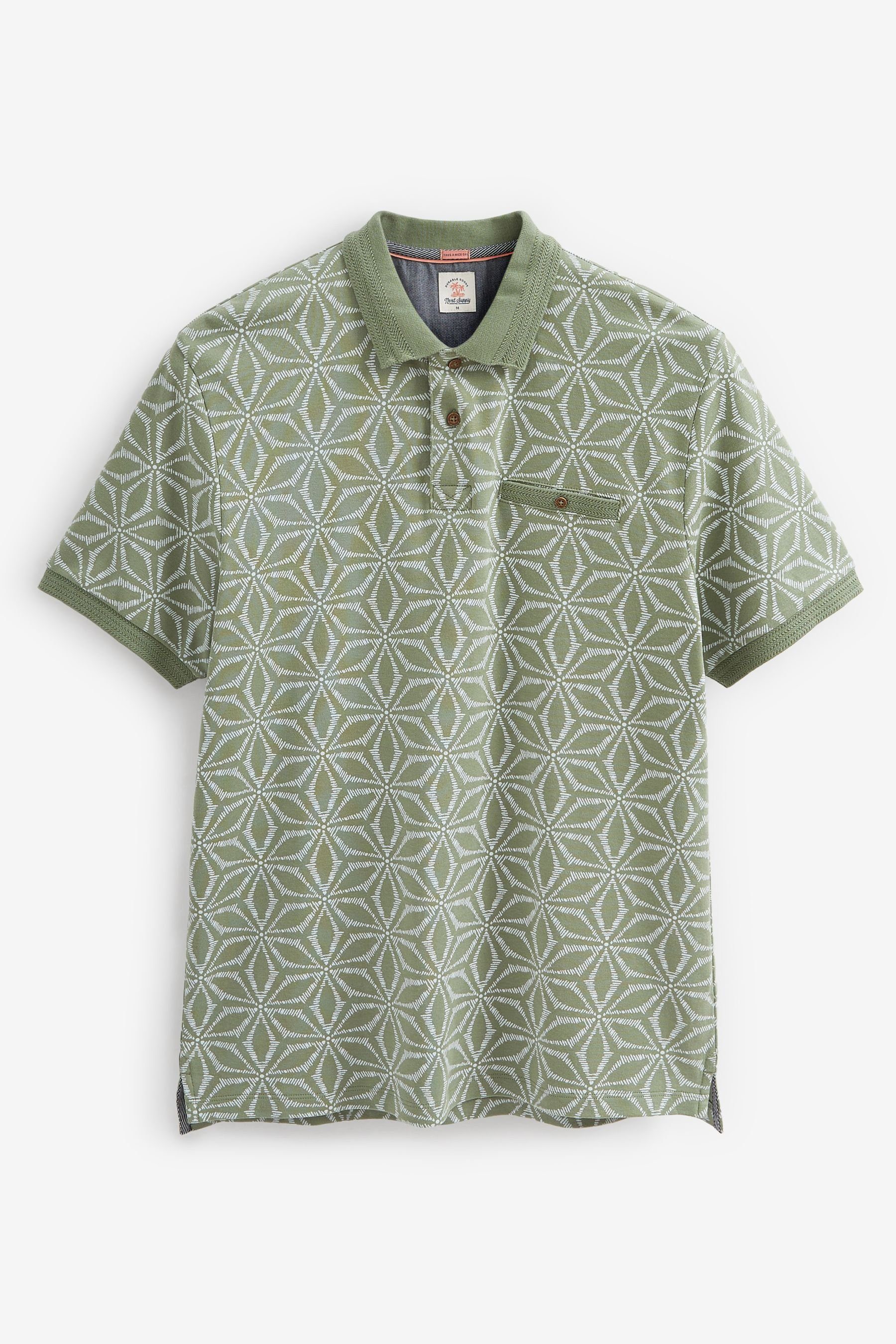 Next Poloshirt Polo-Shirt mit Geoprint (1-tlg) Sage Green