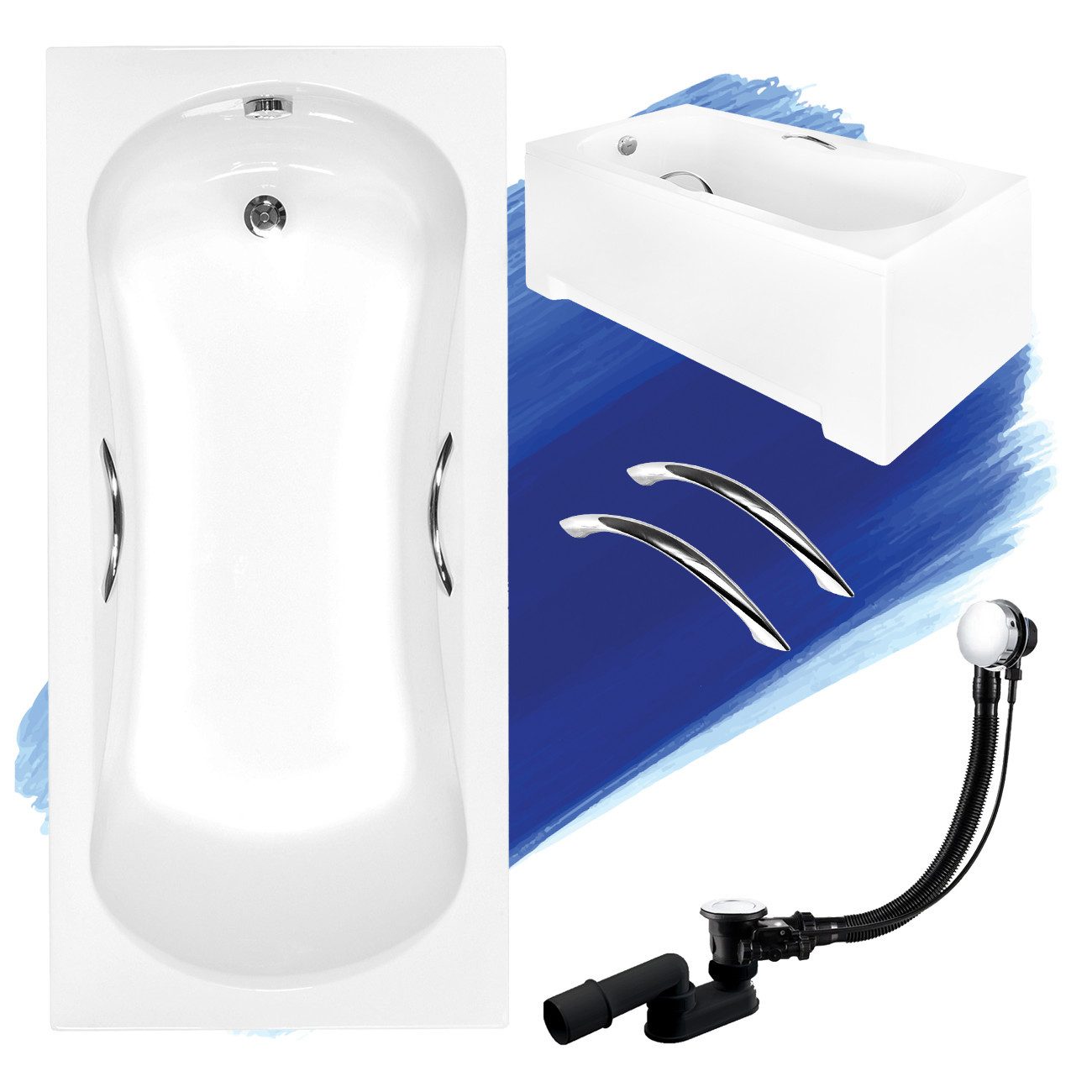 KOLMAN Badewanne Rechteck Aria 160x70, Ablaufgarnitur & Füße GRATIS