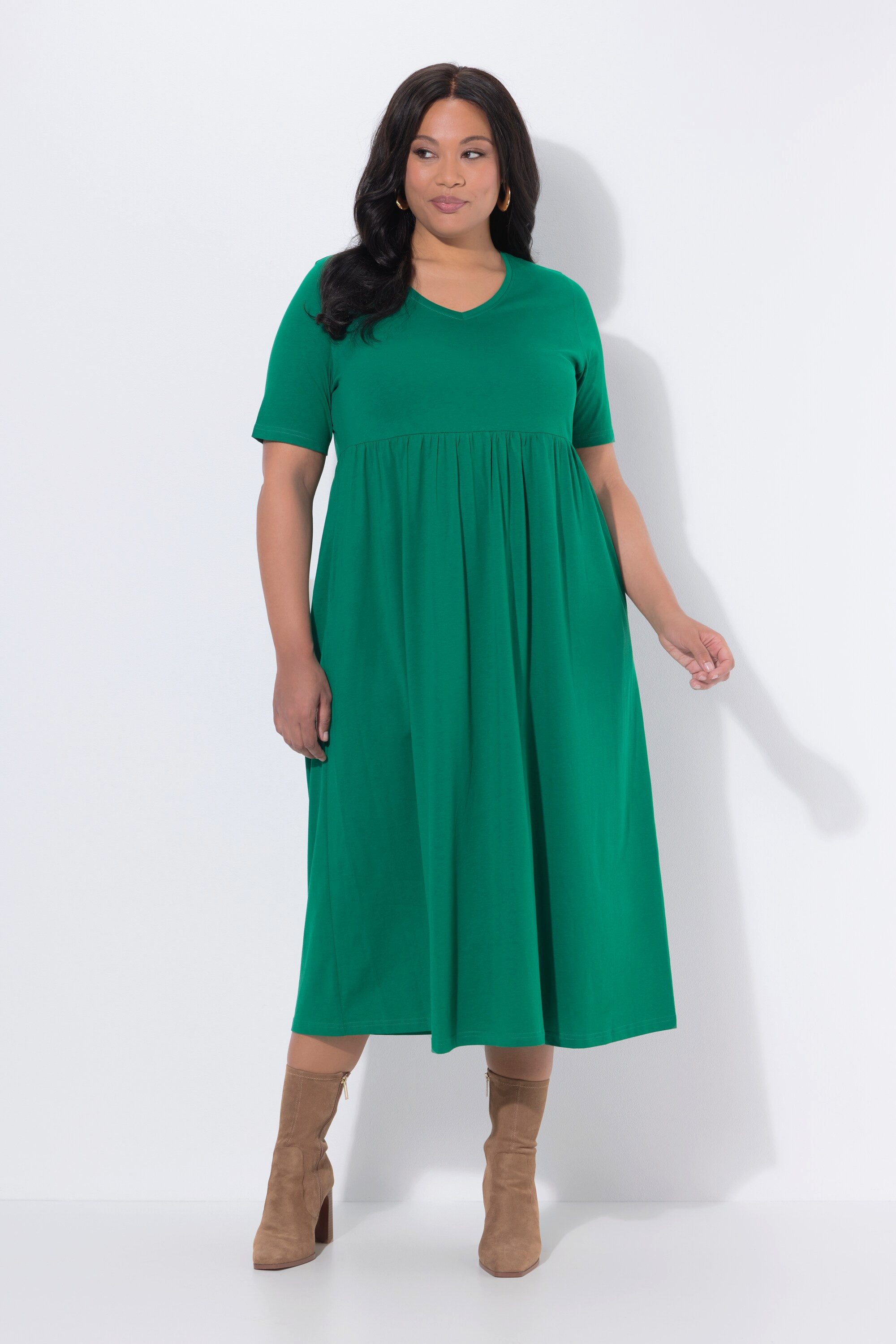 Ulla Popken Maxikleid Maxikleid A-Linie Jersey V-Ausschnitt Halbarm