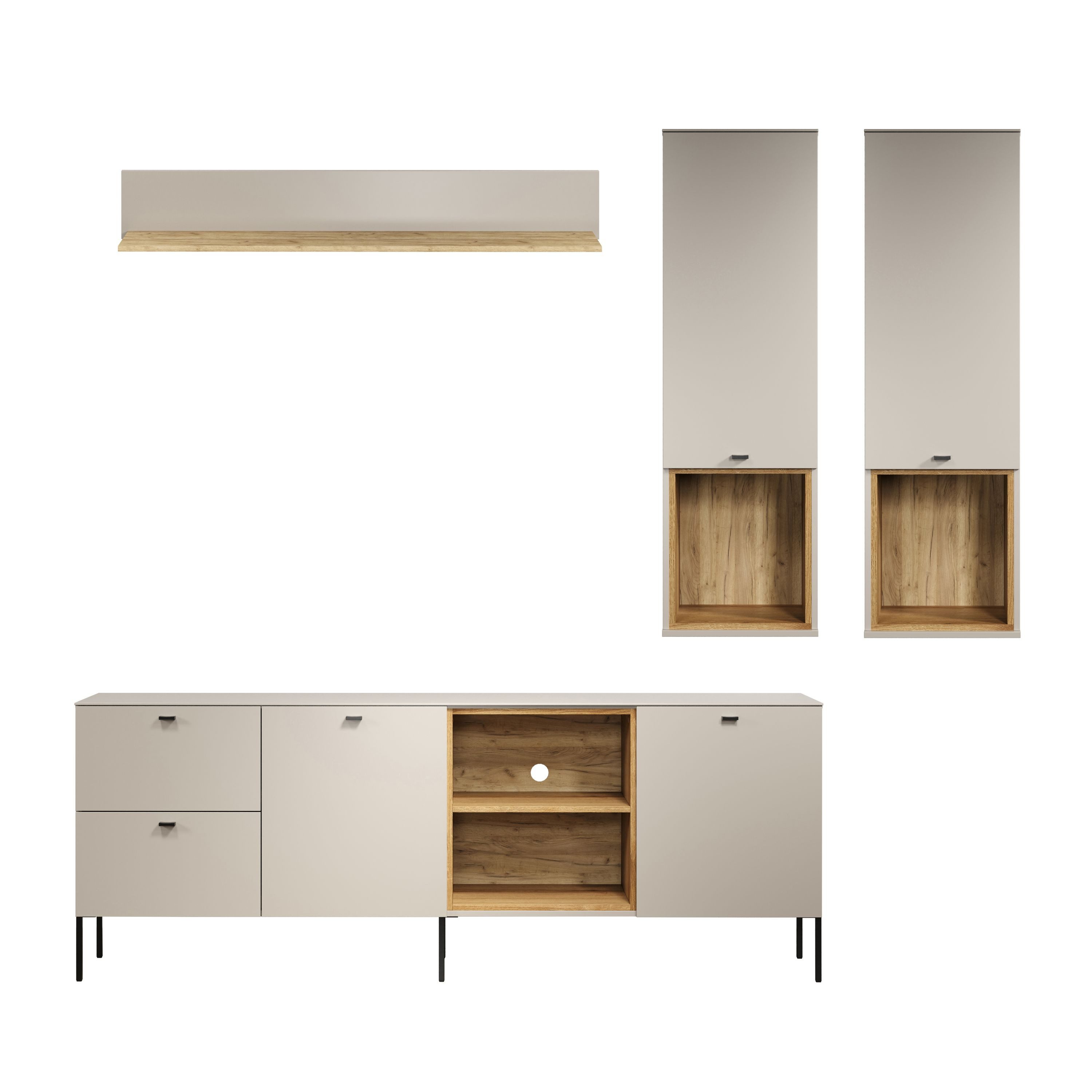 trendteam Wohnwand, In Kaschmir Melamin & Evoke Oak Nachbildung 250 x 215 x 40 cm