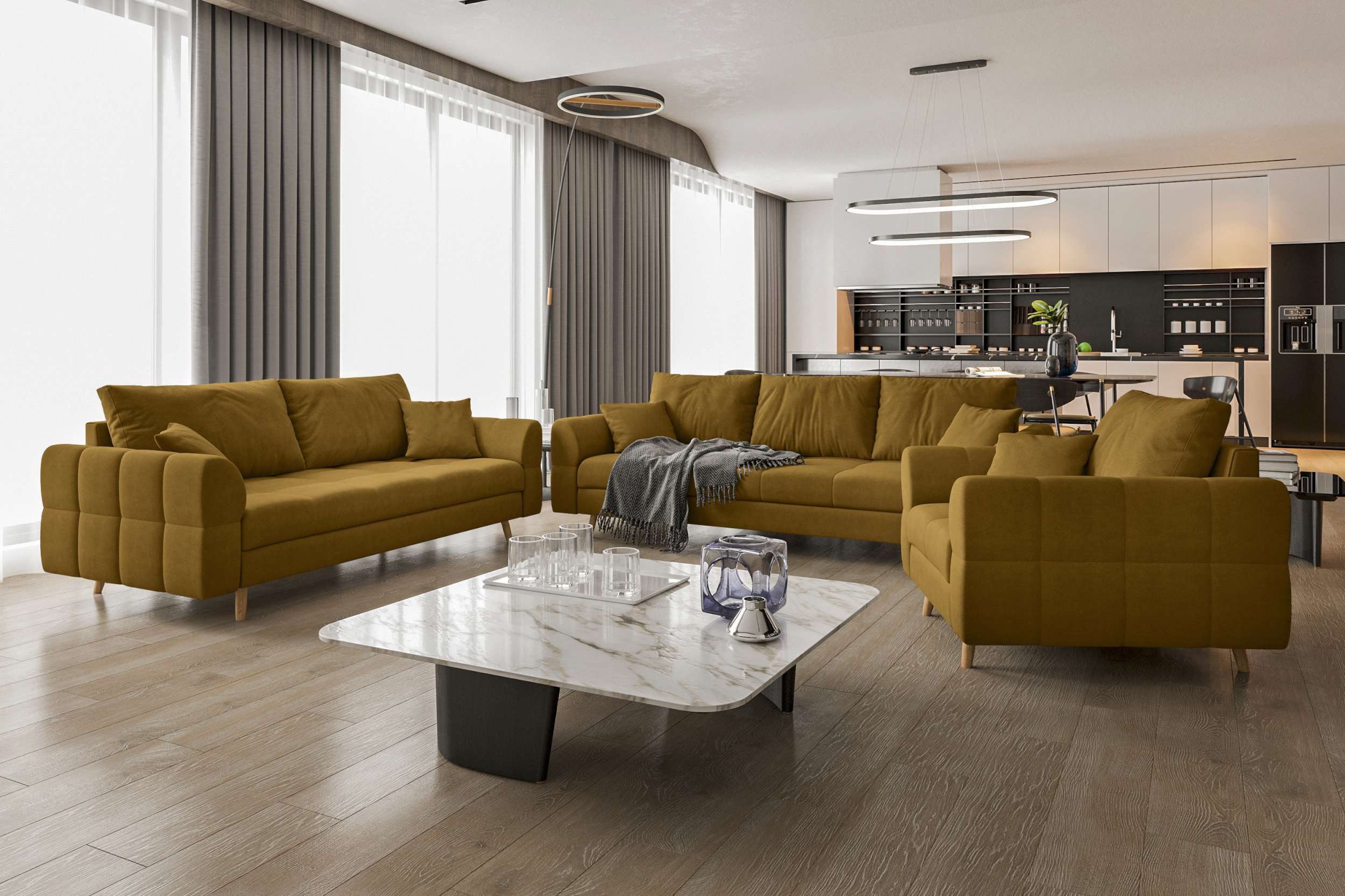 99rooms Polstergarnitur Bello, (Couchgarnitur, Set (3-tlg), günstig online kaufen