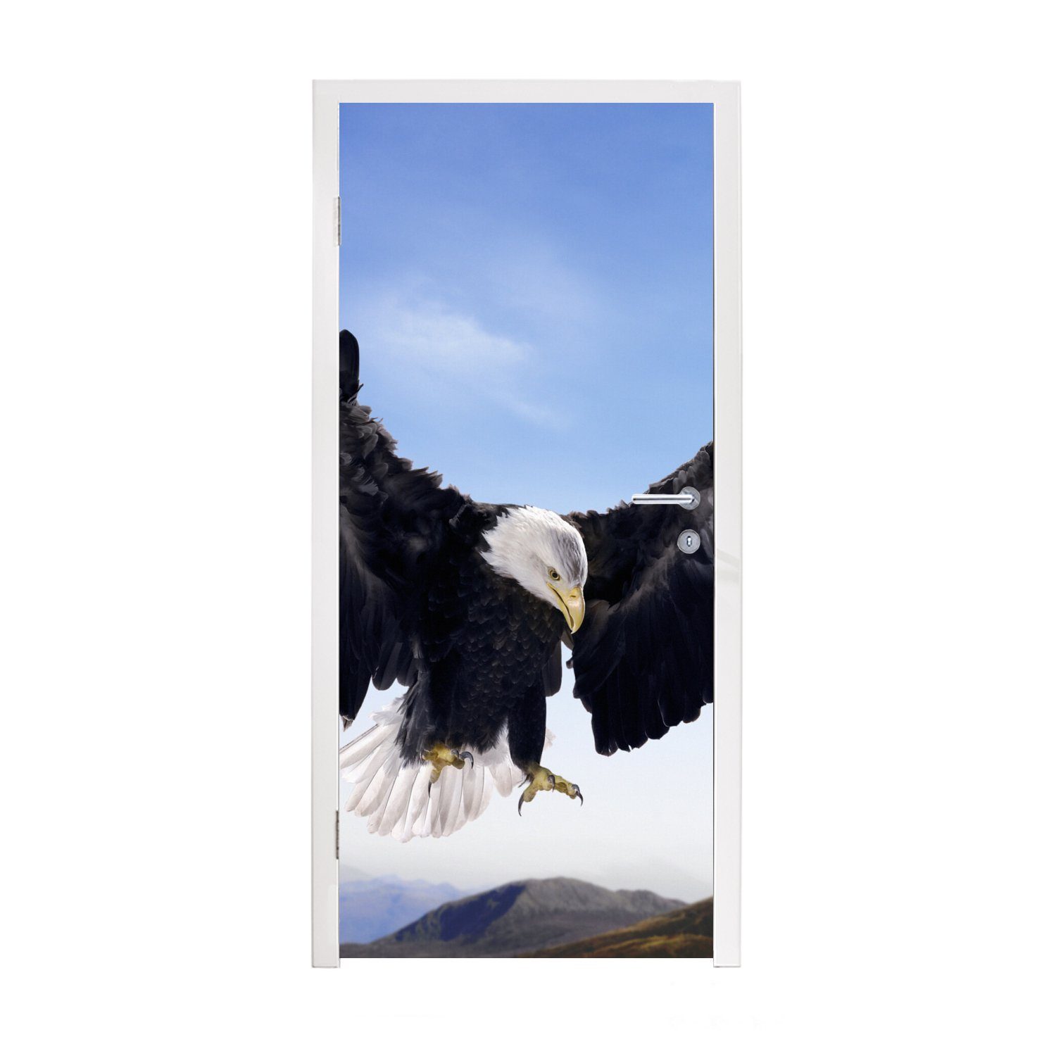 MuchoWow Türtapete Ein amerikanischer Weißkopfseeadler will landen, Matt, bedruckt, (1 St), Fototapete für Tür, Türaufkleber, 75x205 cm