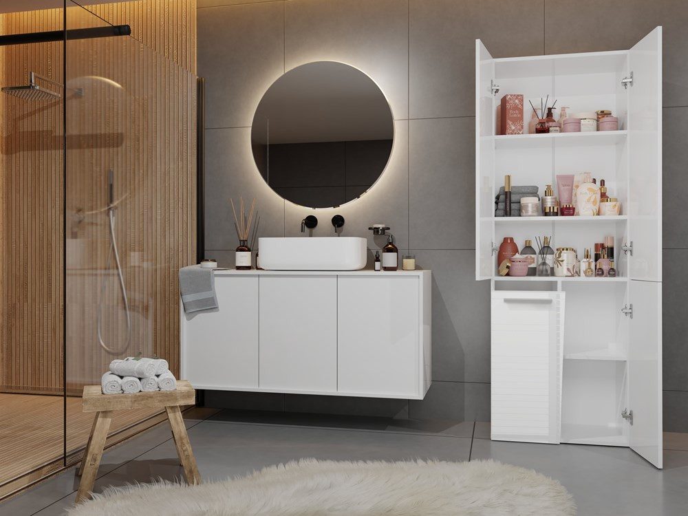 MAGOWA Badkommode Badezimmerschrank NEL Duo H174 cm x B60 cm x T30 cm (Stabil, langlebig & pflegeleicht), Platzsparendes Multitalent