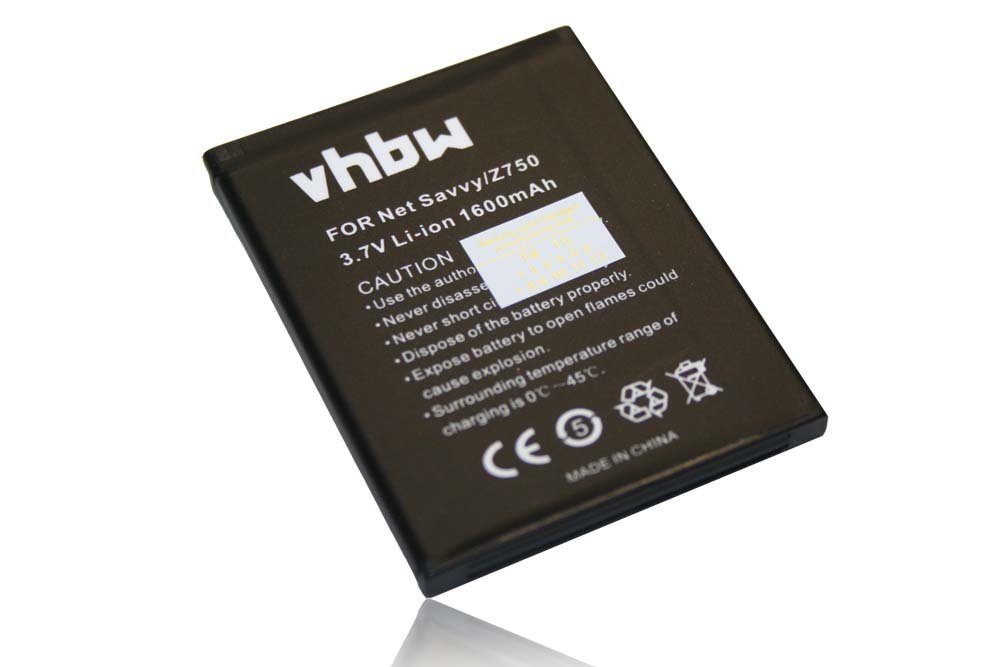 vhbw kompatibel mit Net10 Z750C, Z750, Savvy Smartphone-Akku Li-Ion 1600 mAh (3,7 V)