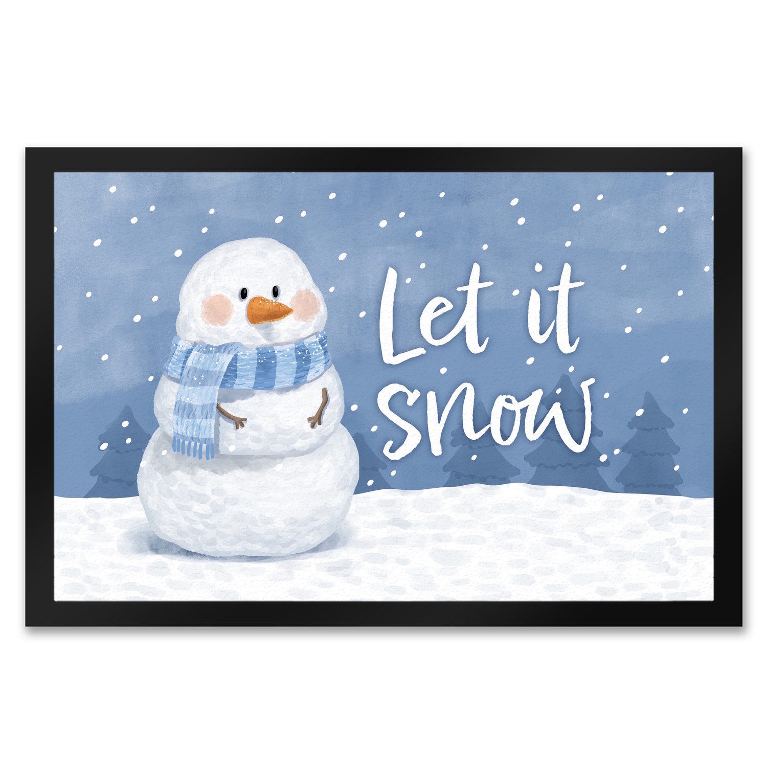 speecheese Fußmatte Schneemann im Wintersturm Fußmatte XXL in 50x75 cm mit Spruch Let it