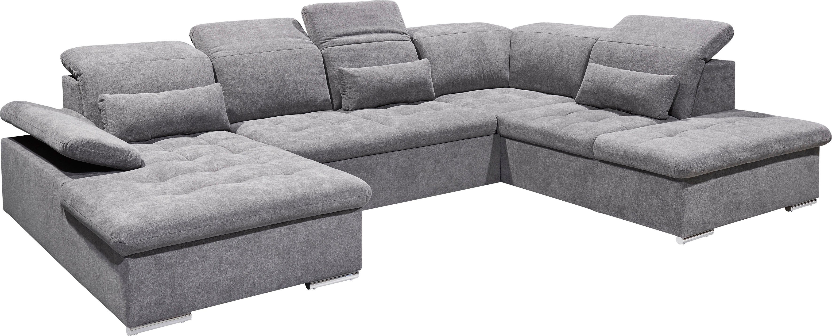 ED EXCITING DESIGN Wohnlandschaft Wayne U-Form mit Bettfunktion, Bettkasten, Arm- und Kopfteilverstellung & 3 Nierenkissen