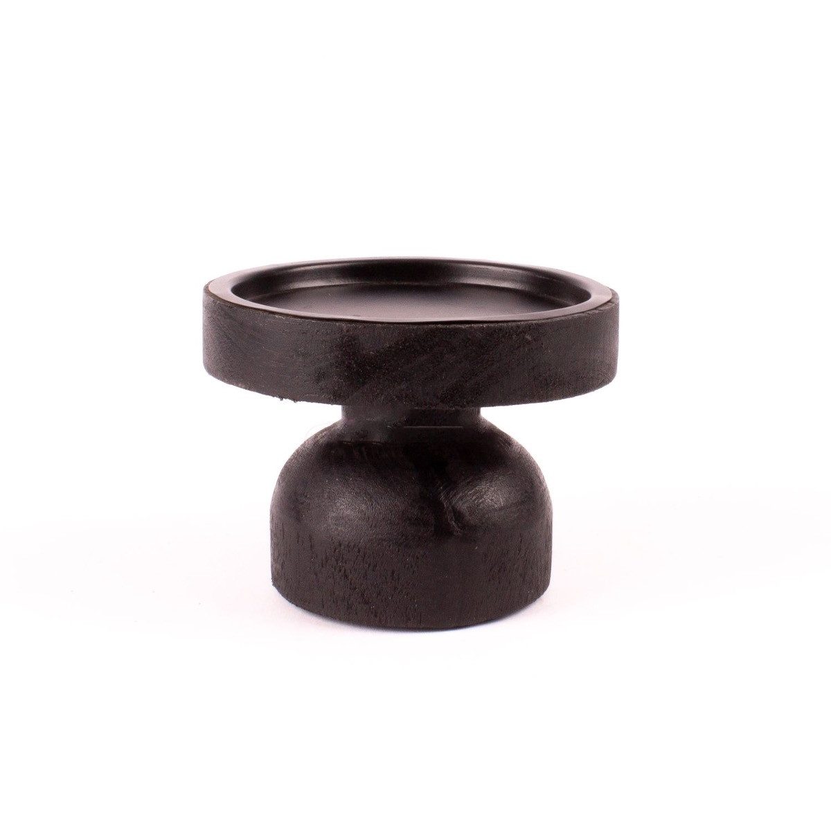 INNA-Glas Kerzenhalter Teelichthalter MIMARIS aus Holz, mit Fuß, schwarz, 9cm, Ø12cm