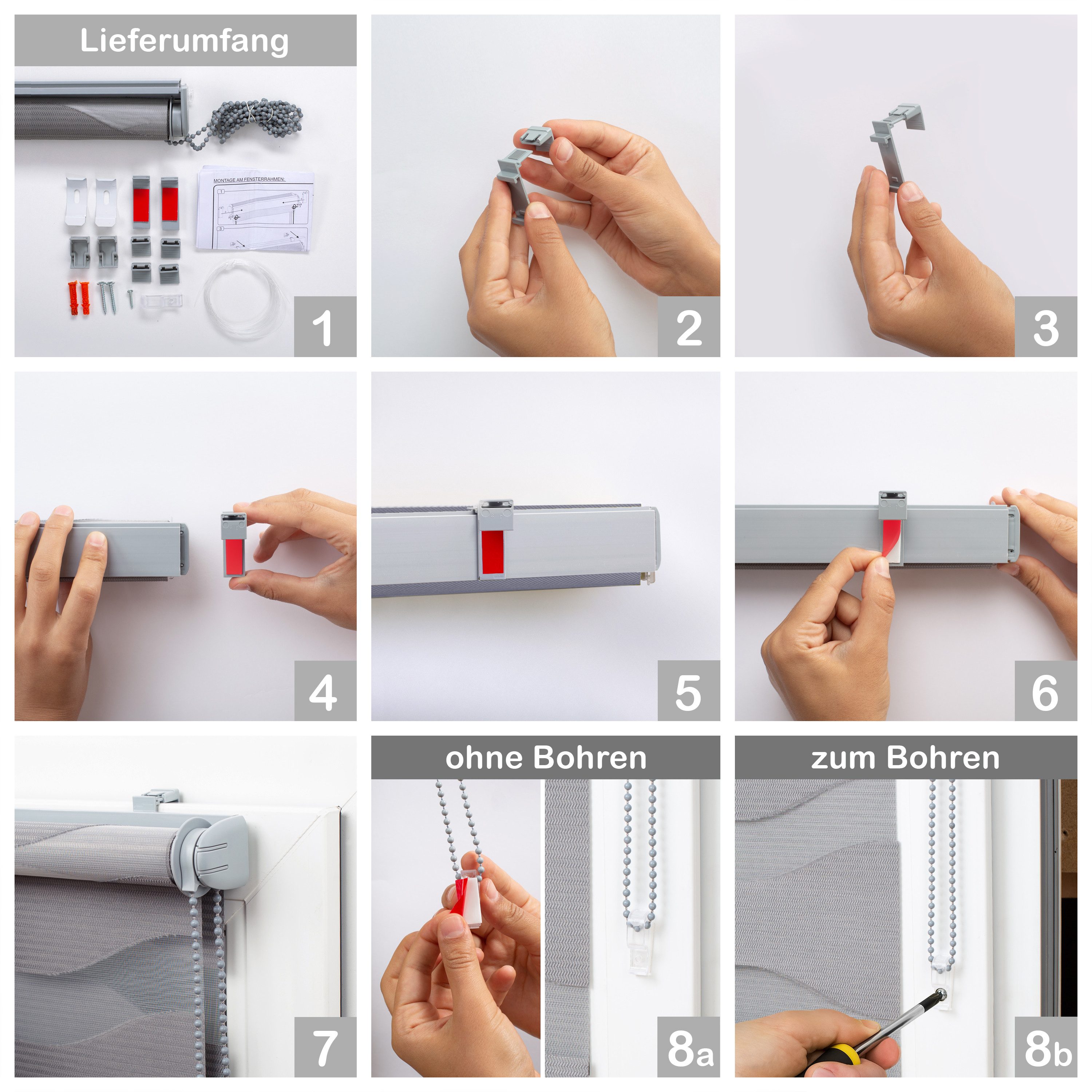 Doppelrollo Klemmfix "Wave" Duo-Rollo ohne Bohren, DomDeco, Klemm- oder Schraubmontage, Klemmbar, Kettenzug, ohne Bohren, Sicht- und Blendschutz – Bild 3 von 5