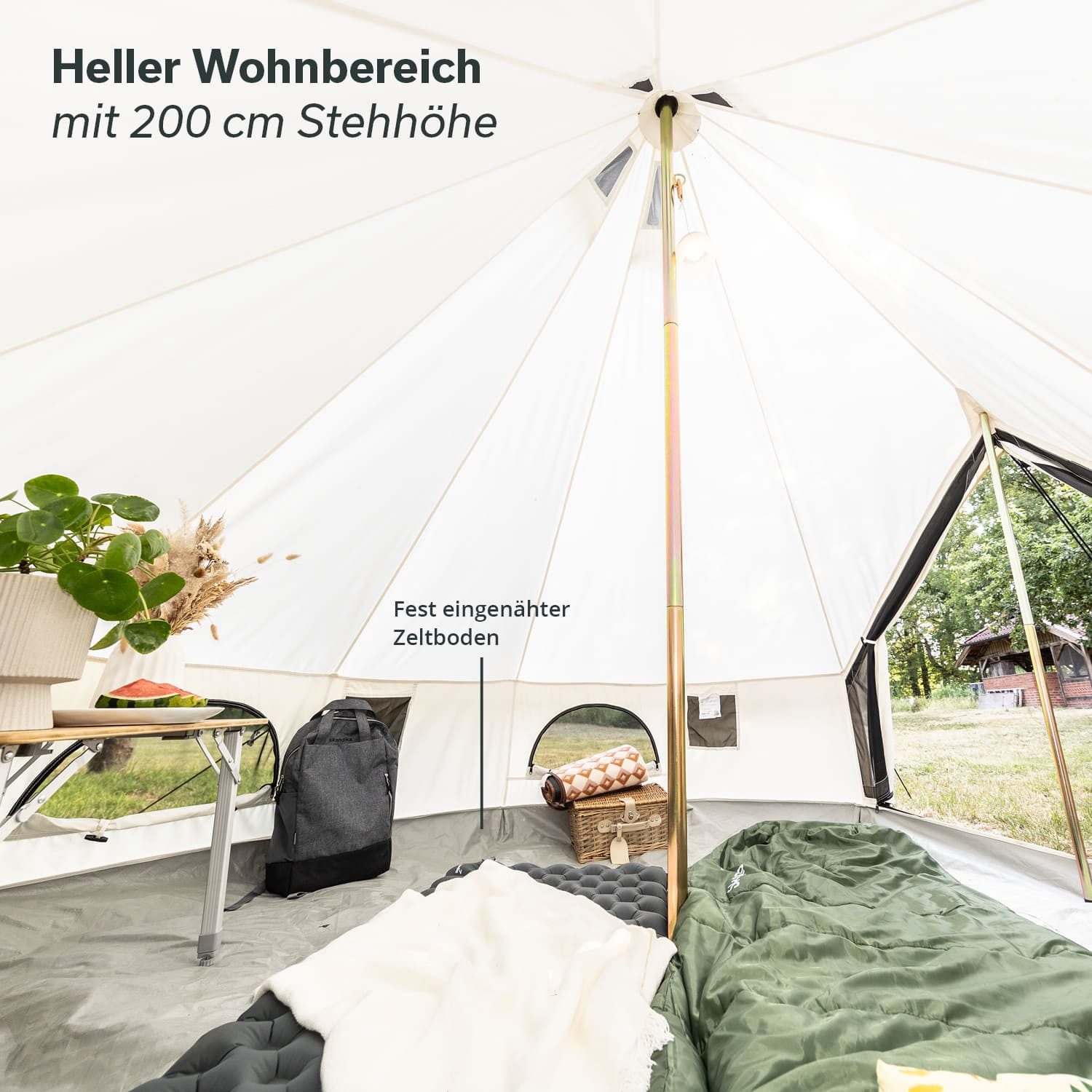 Skandika Tipi-Zelt Tipii 300 Technical Cotton, Glampingzelt mit eingenähtem Zeltboden, 4000 mm Wassersäule, Moskitonetz, wasserdicht, Festivalzelt, Camping