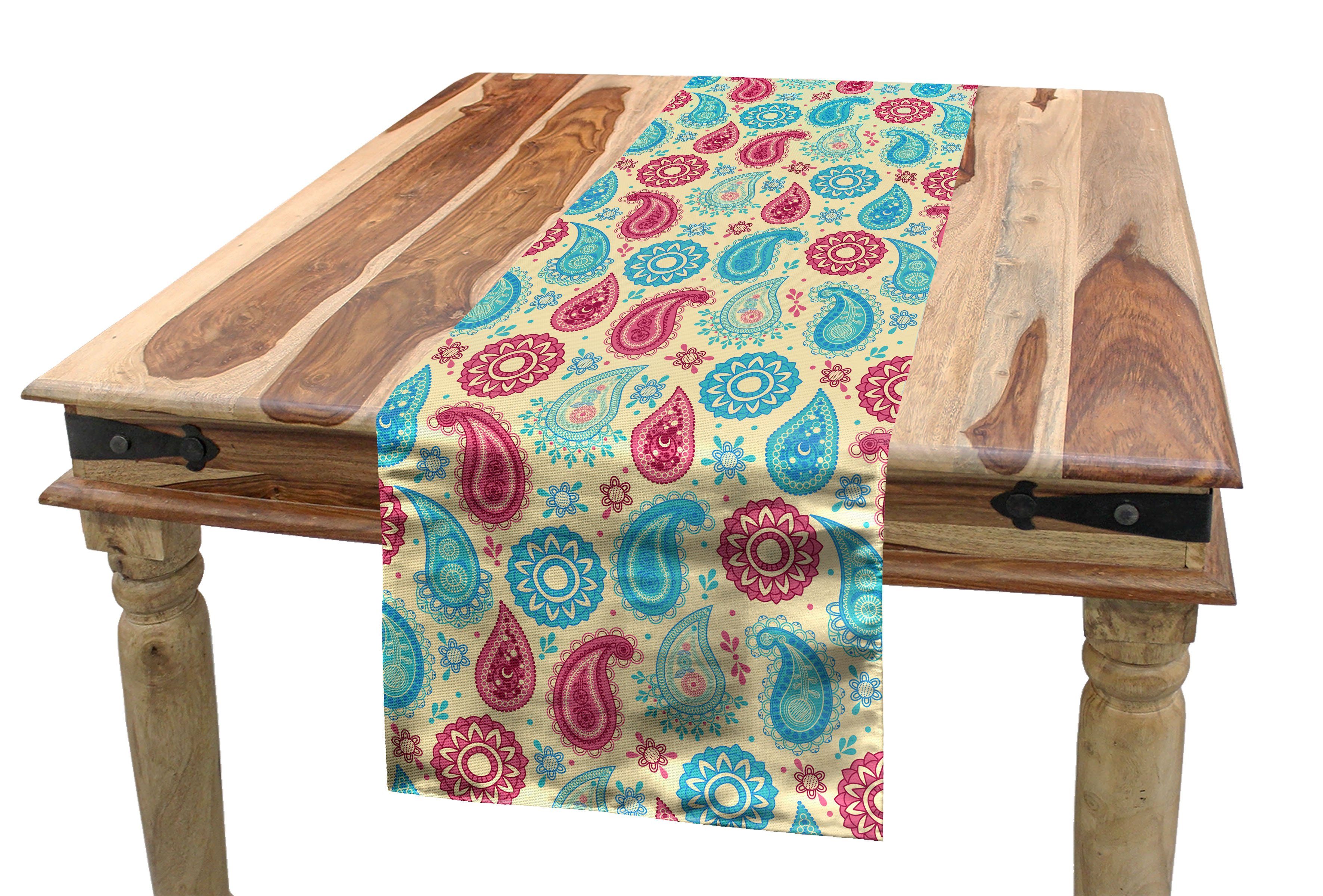 Abakuhaus Tischläufer Esszimmer Küche Rechteckiger Dekorativer Tischläufer, Paisley Blumen-Entwurf | Tischläufer