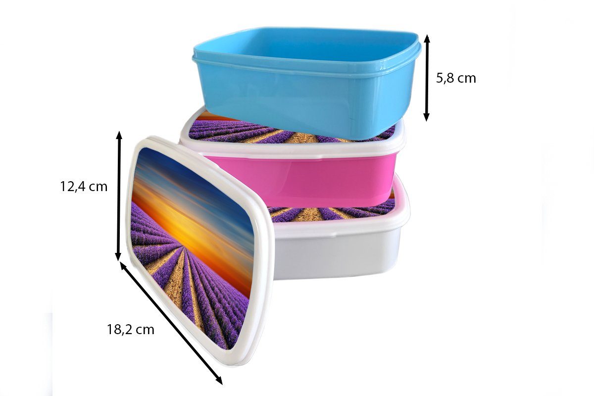 großes Kunststoff, Erwachsene, weiß und Brotdose, Lunchbox Ein (2-tlg), und Brotbox Himmel, mit einem für für Jungs MuchoWow Kinder Lavendelfeld Mädchen farbenfrohen
