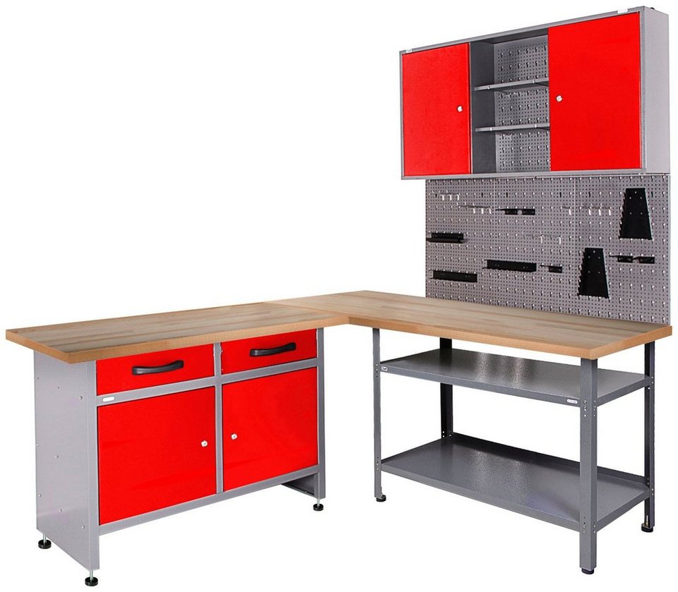 ONDIS24 Werkstatt-Set, (4-tlg), großes Eck-Set, Werkstatt Set Ecklösung  Basic One mit einer Größe von 180x180x205