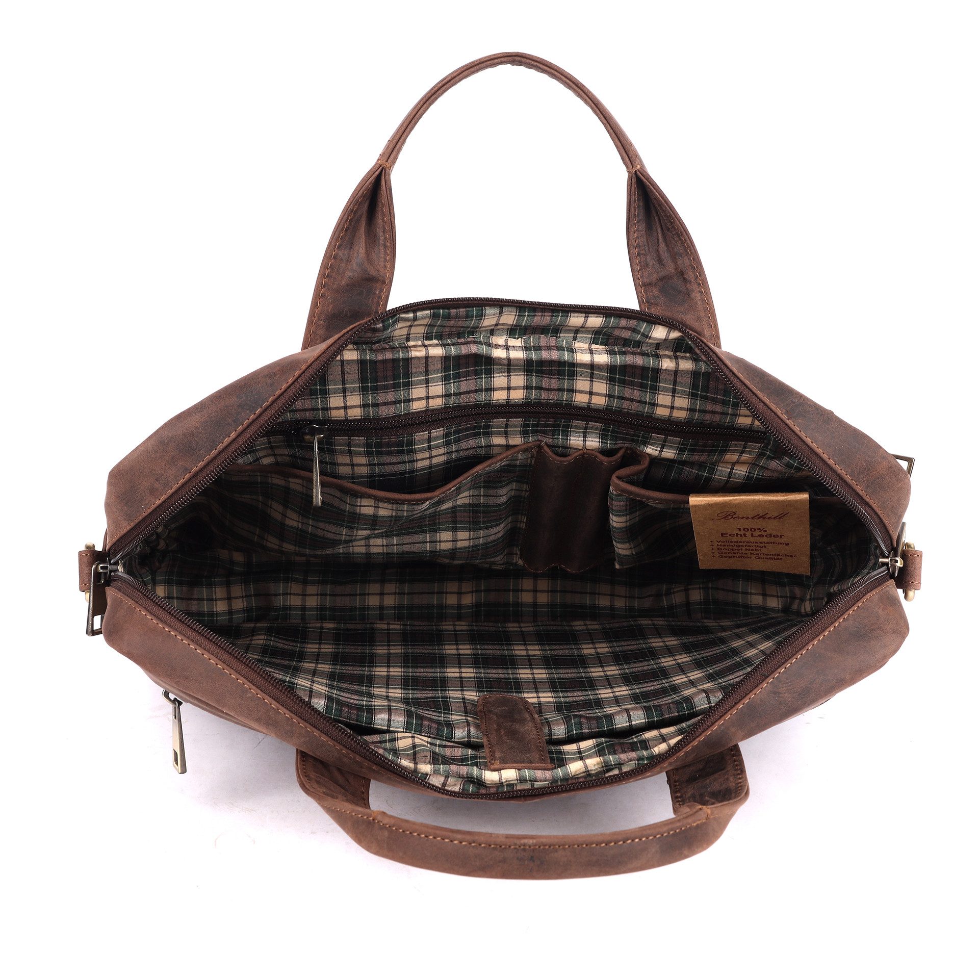 Benthill Aktentasche Echt Leder Laptoptasche Büro Tasche Umhängetasche Schultertasche, Schultergurt / Umhängegurt Reißverschlussfach – Bild 4 von 5