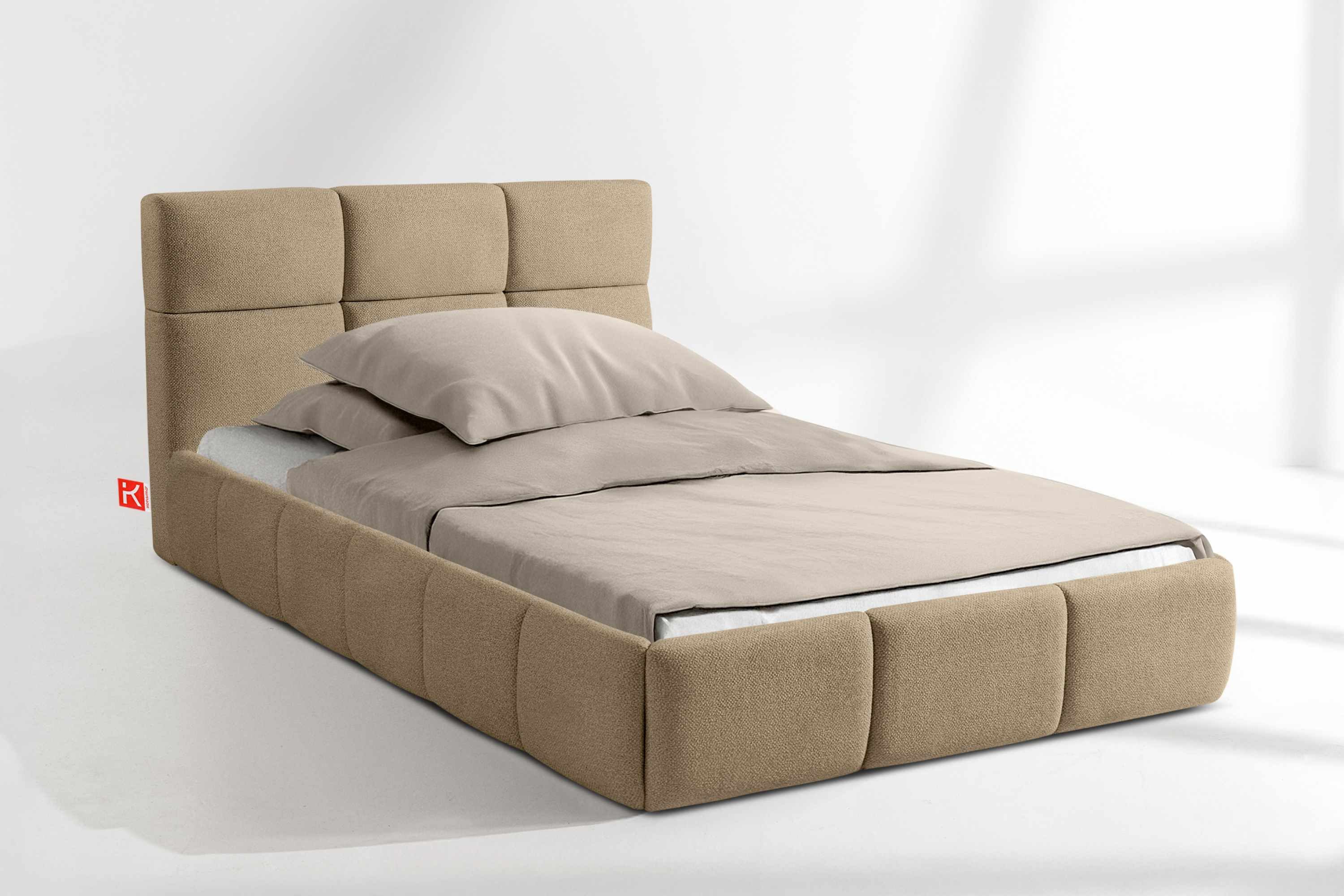 KONSIMO® Einzelbett Jugendbett ALTOS, mit Stauraum, ohne Matratze, hergestellt in der EU (120cm x 200cm), Polsterbett, mit Massivholzrahmen, gepolstertes Kopfteil, Modern