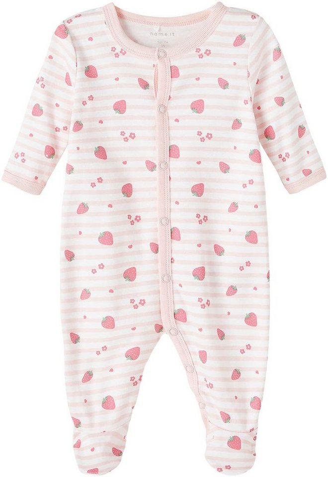 Name It Schlafoverall NBFNIGHTSUIT 2P W/F STRAWBERRY NOOS (Packung, 2-tlg),  Mit durchgehenden Druckknöpfen für bequemes An-und Ausziehen