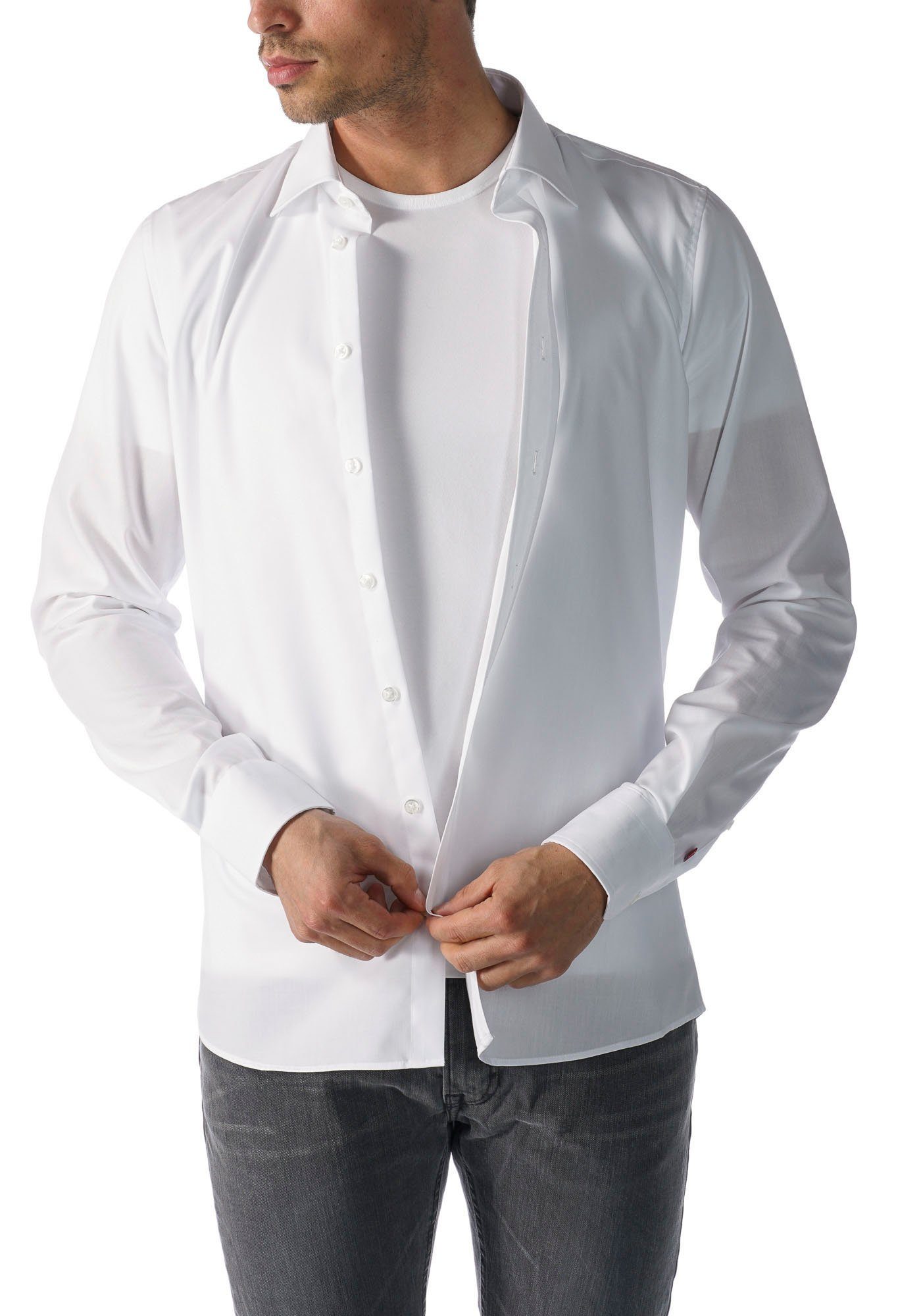 unter unsichtbar, Unterziehshirt Functional Mey Halbarm Dry Cotton Weiß dem Businesshemd