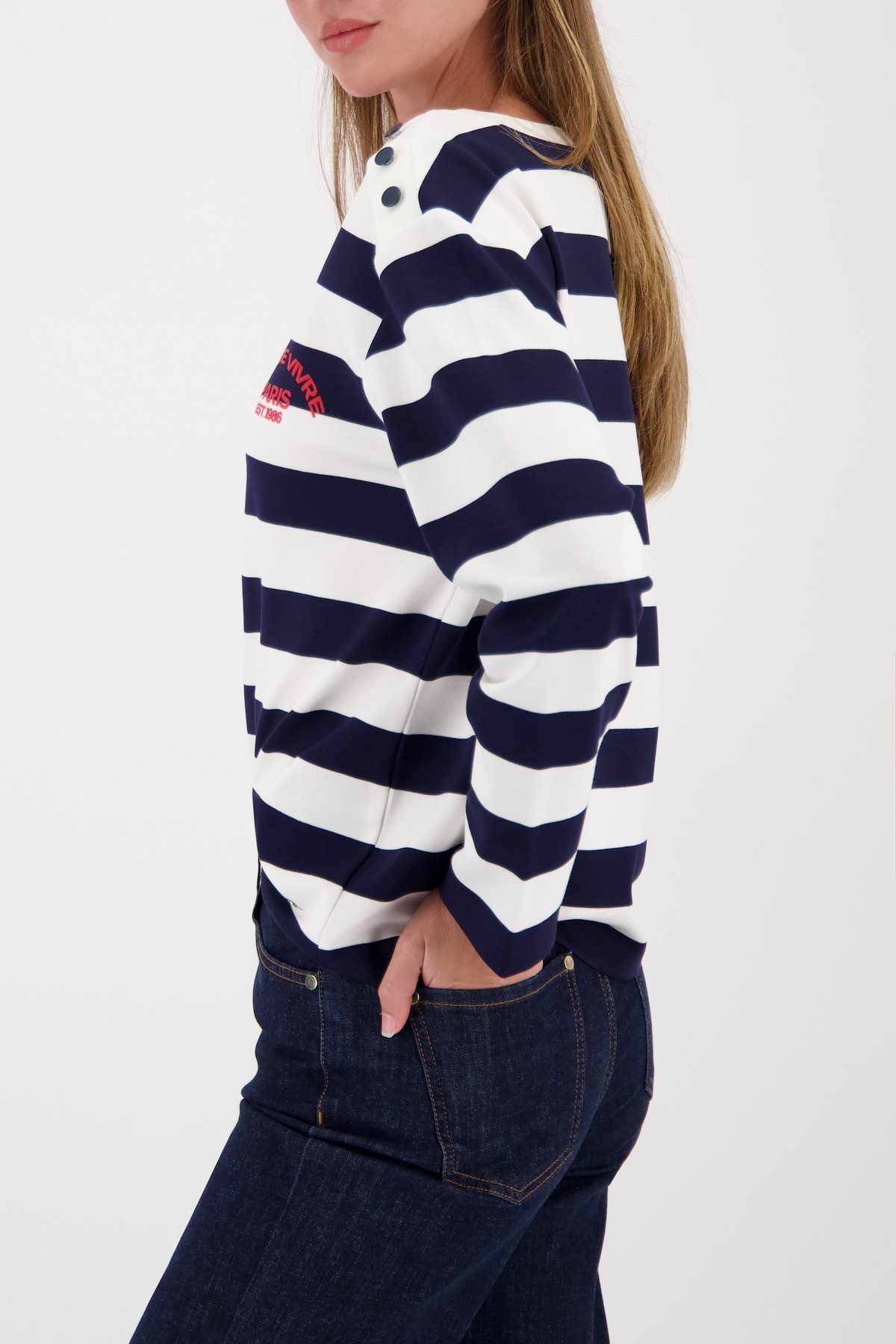 Monari Sweatshirt Rundhalsausschnitt, Regular Fit, Knopfleiste an der Schulter
