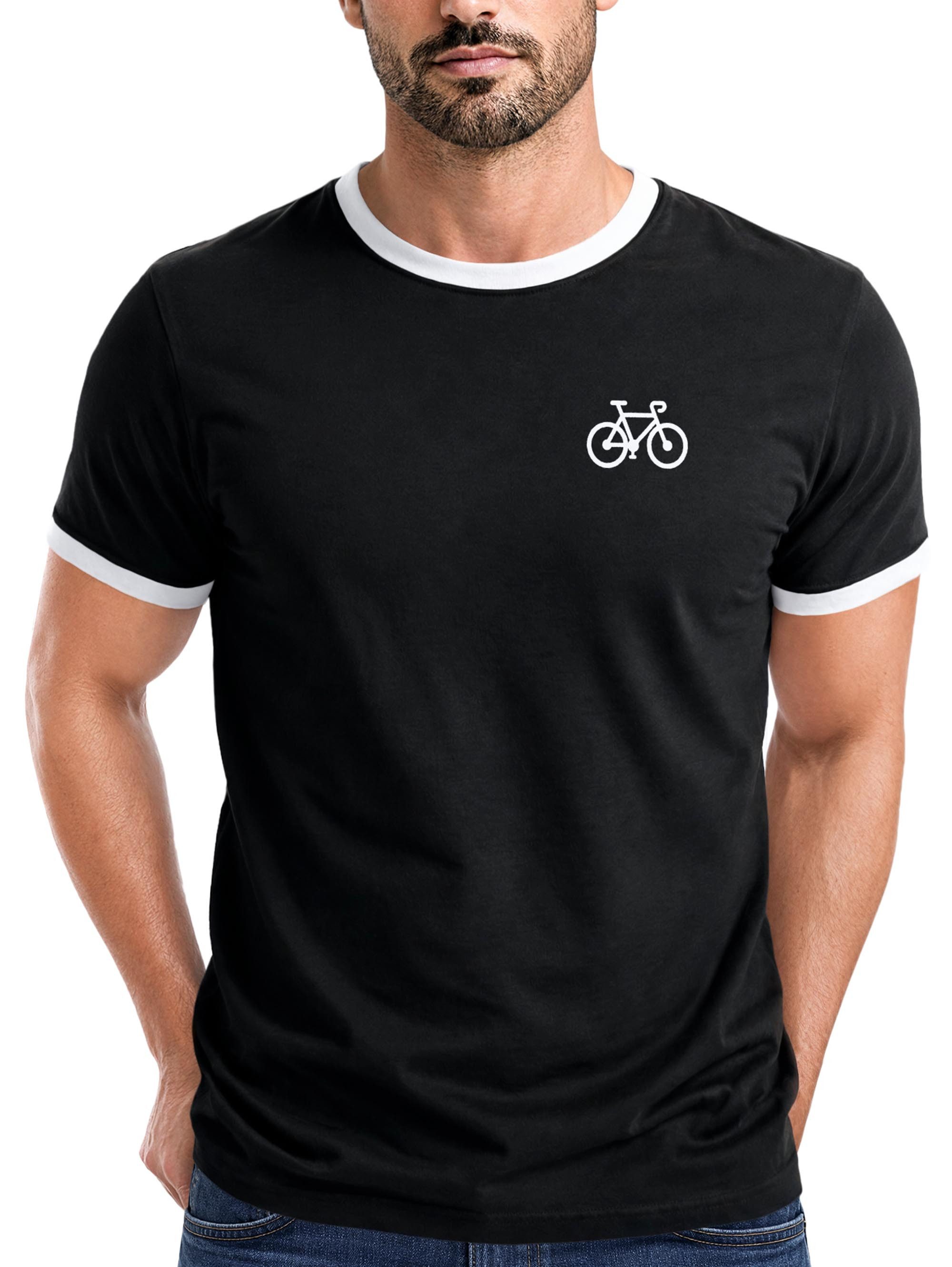 Neverless Print-Shirt Herren T-Shirt Retro Kontrastbund - Design Fahrrad - Printshirt im mit Print