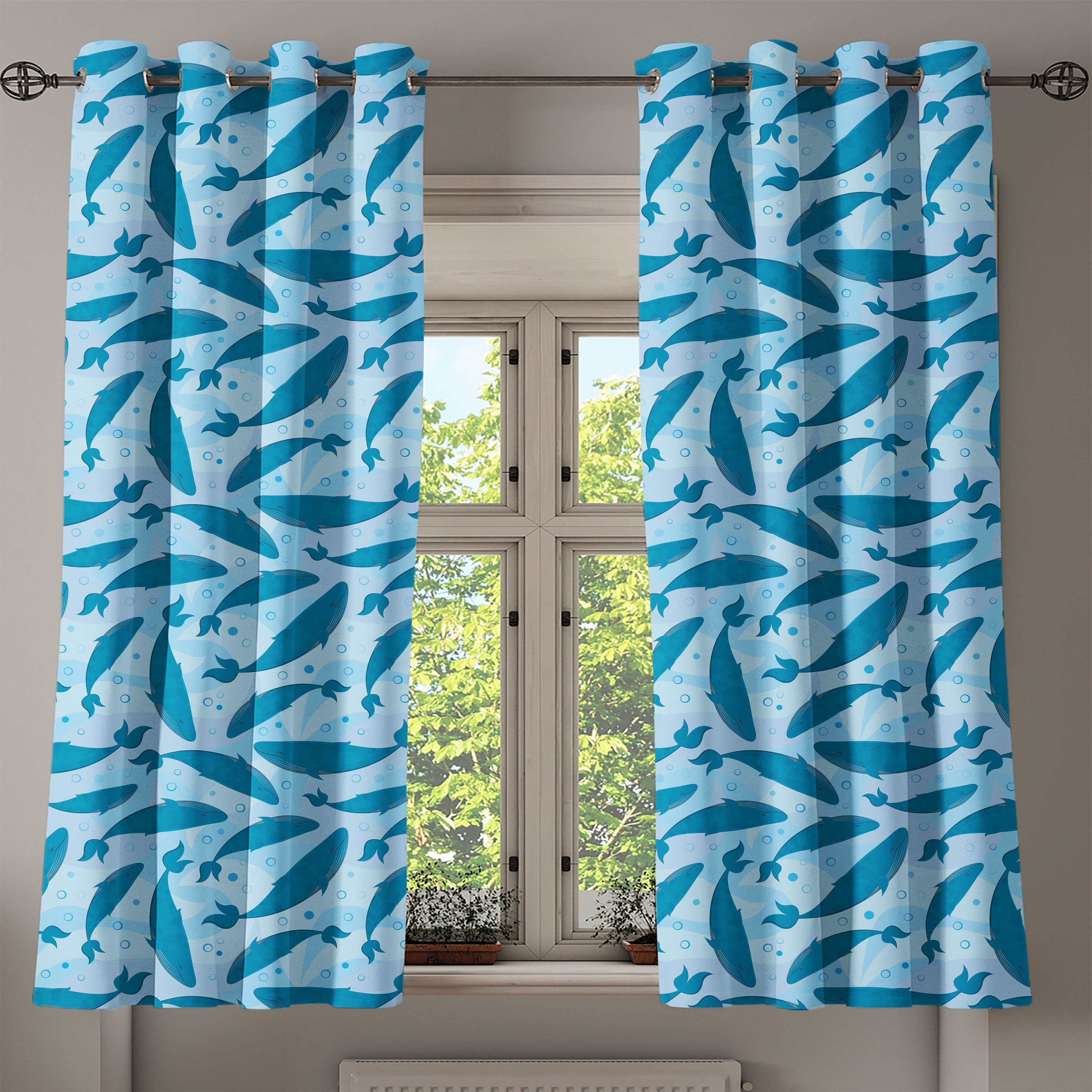 Gardine Dekorative 2-Panel-Fenstervorhänge Wassertiere Schlafzimmer Wohnzimmer, Abakuhaus, Blue Wal Big für