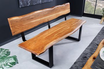 riess-ambiente Sitzbank MAMMUT 160cm honigfarben (natur) / schwarz (Einzelartikel, 1-St), Massivholz · Baumkante · mit Lehne · Metall-Kufen · Industrial Design