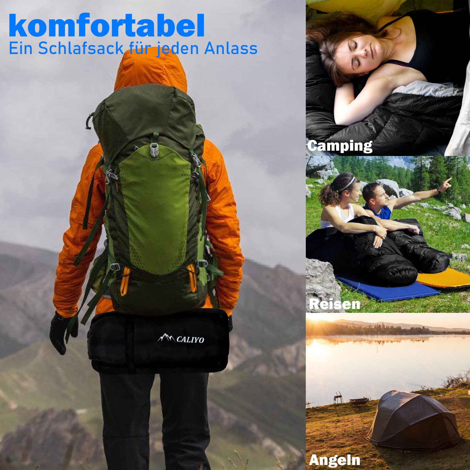 CALIYO Mumienschlafsack Mumienschlafsack – Schlafsack Winter und Sommer, -10°C bis 10°C, Wasserabweisend und Windschutz - Ultraleicht - Outdoor Campen – Bild 5 von 5