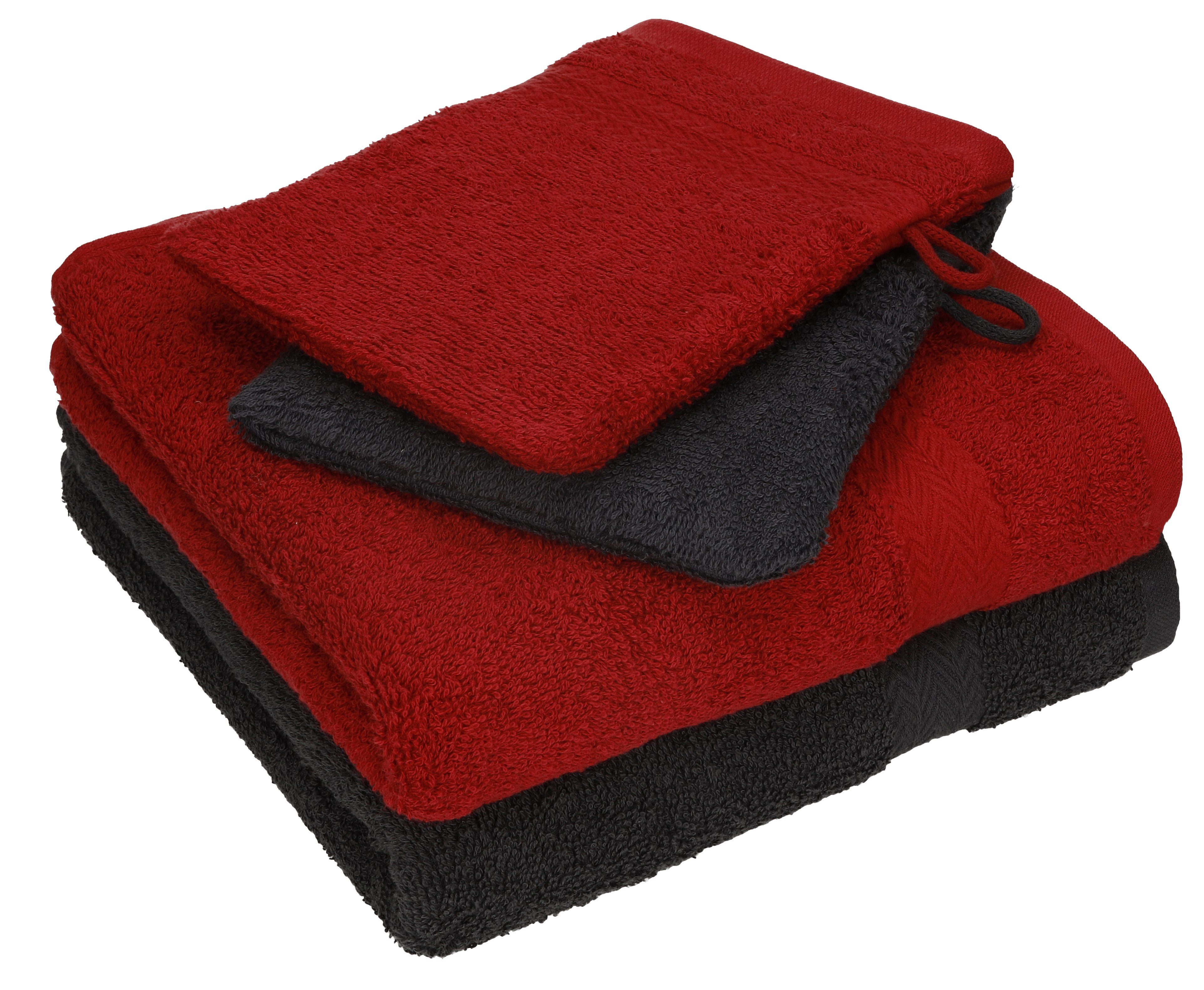 Betz Handtuch Set 4 tlg. Handtuch Set HAPPY Pack 100% Baumwolle 2 Handtücher 2 Waschhandschuhe, 100% Baumwolle graphit grau - rubinrot