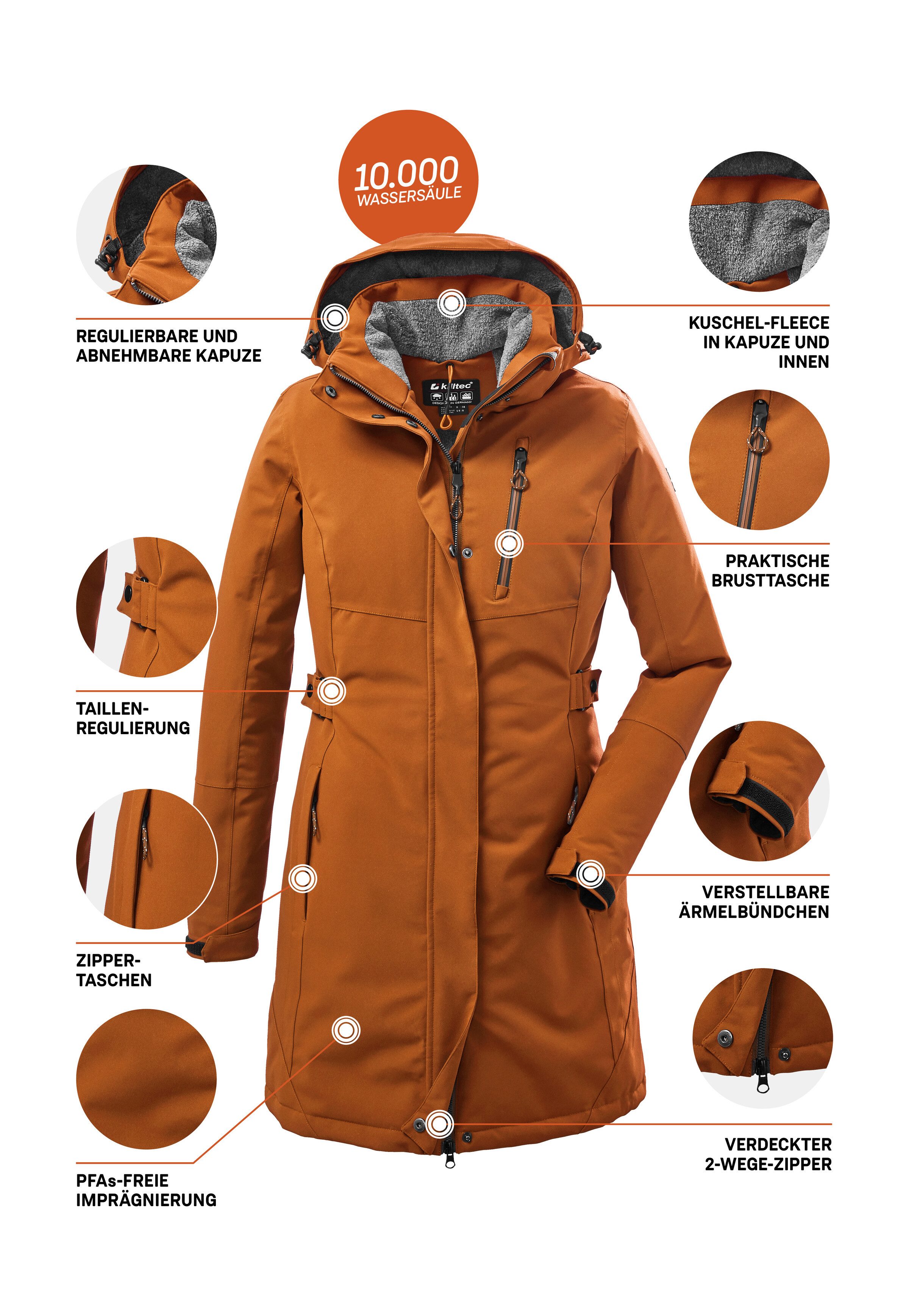 Killtec Parka KOW 165 WMN PRK Wasser- und winddichter Parka mit Teddyfleece und abnehmbarer Kapuze