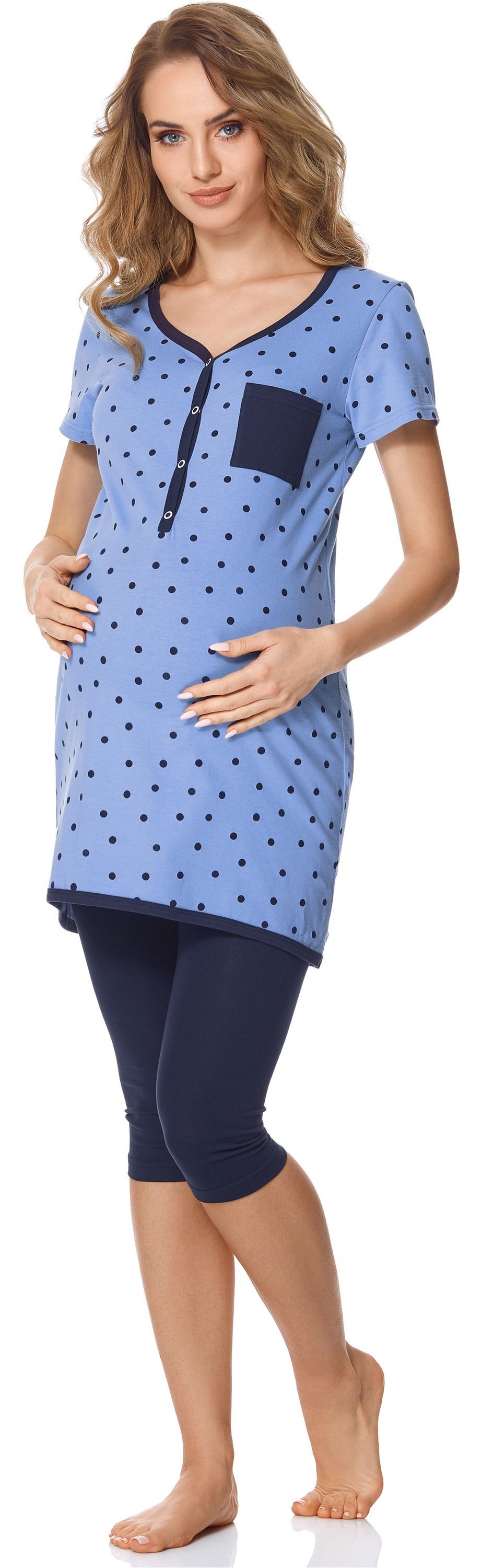 Bellivalini Umstandspyjama Damen Umstands Pyjama mit Stillfunktion BLV50-126 mit Brusttasche