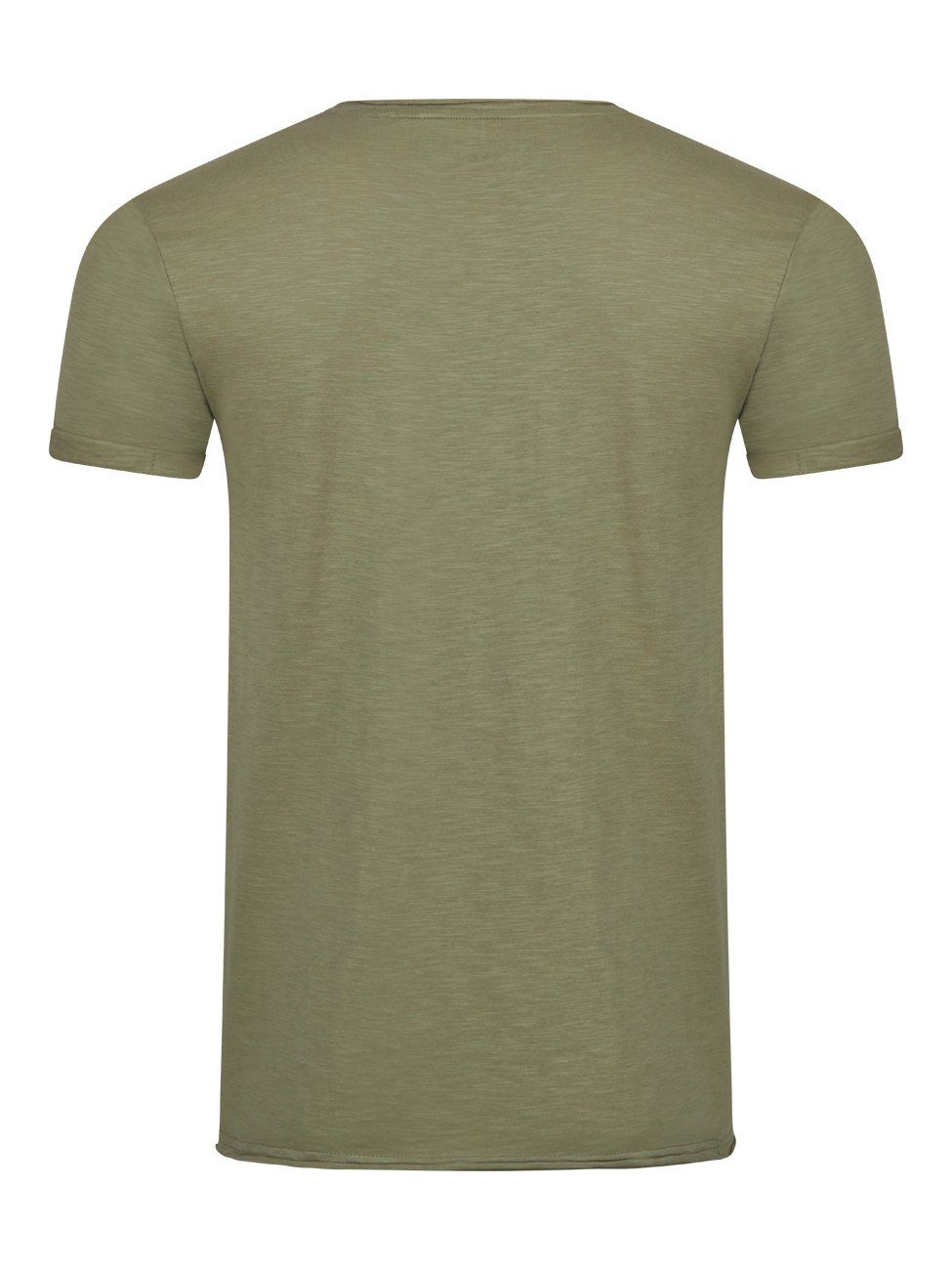 Rundhalsausschnitt mit Tee Regular Fit Kurzarm T-Shirt RIVLenny 100% Washed aus Olive Herren Basic Shirt riverso (1-tlg) Baumwolle Shirt