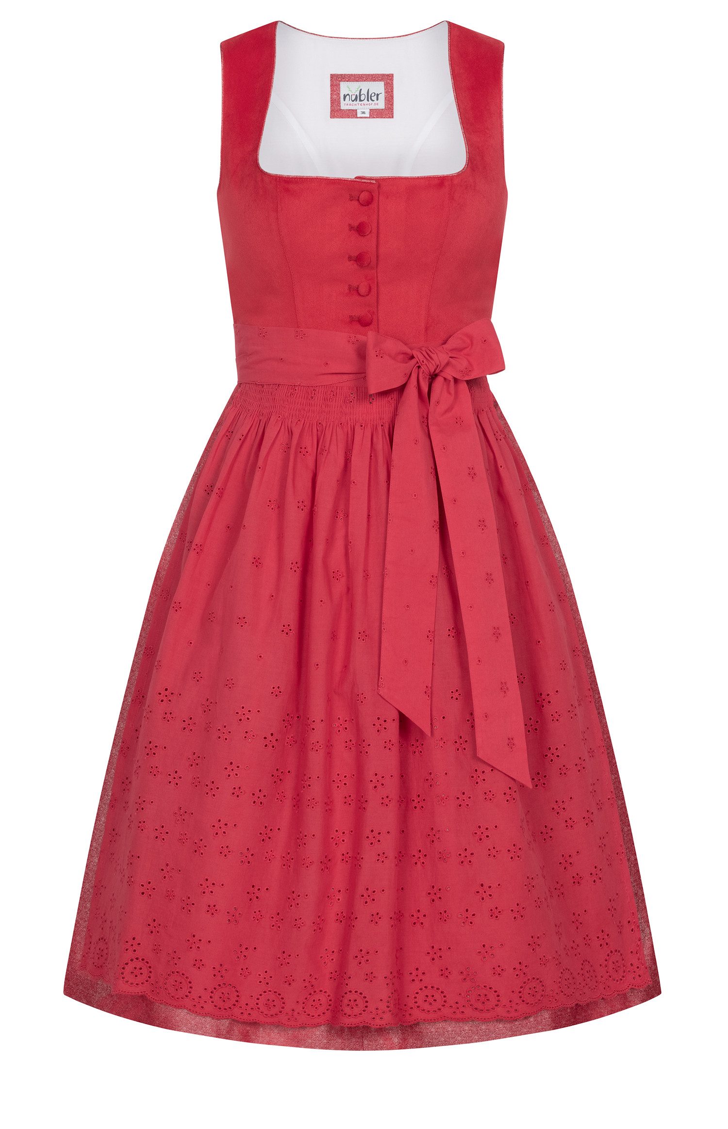 Nübler Dirndl Midi Dirndl Babette in Rubinrot von Nübler - Rocklänge 60 cm