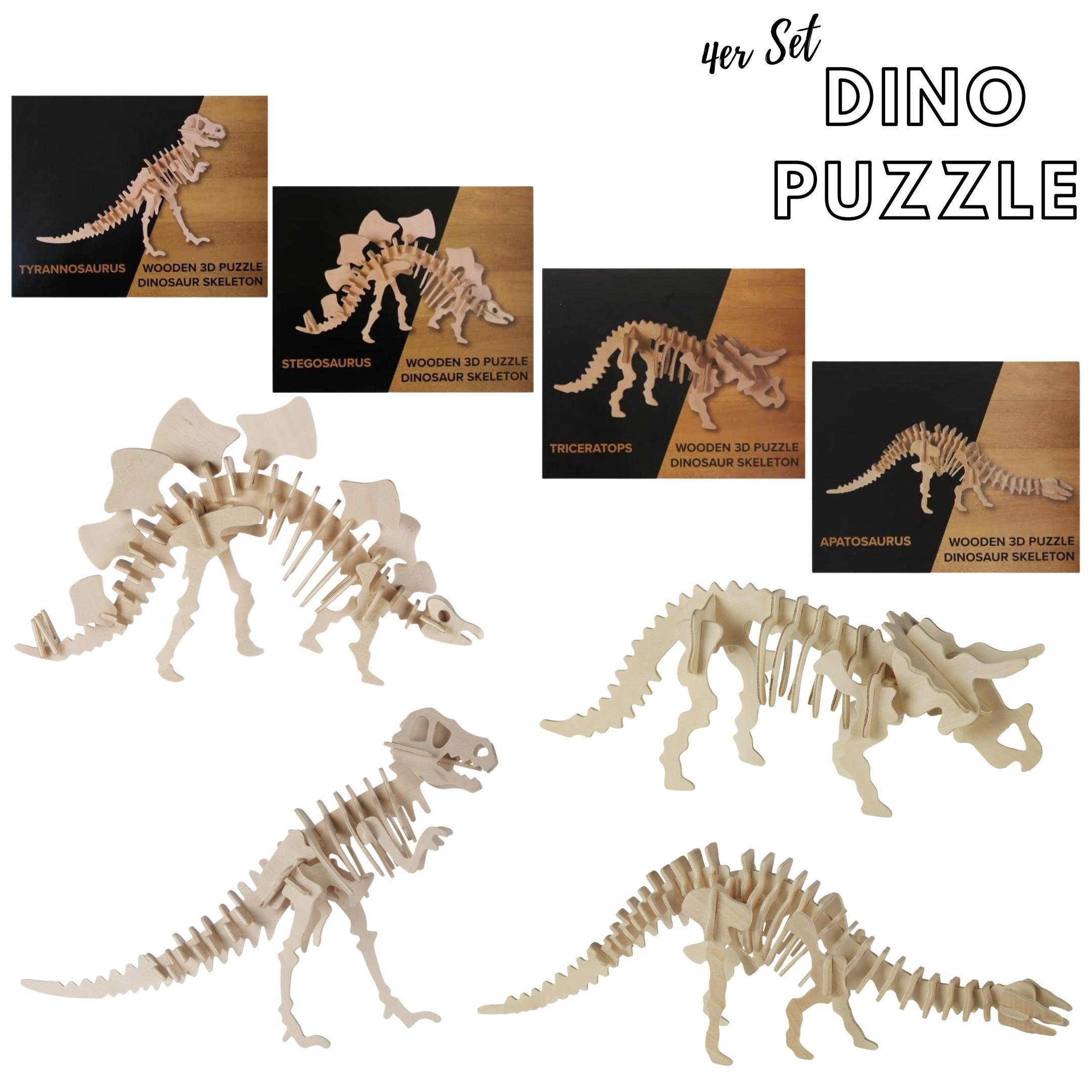 Bada Bing 3D-Puzzle 4er Set 3D Holzpuzzle Kinder Dino Dinosaurier Puzzle, 131 Puzzleteile | 3D-Puzzle