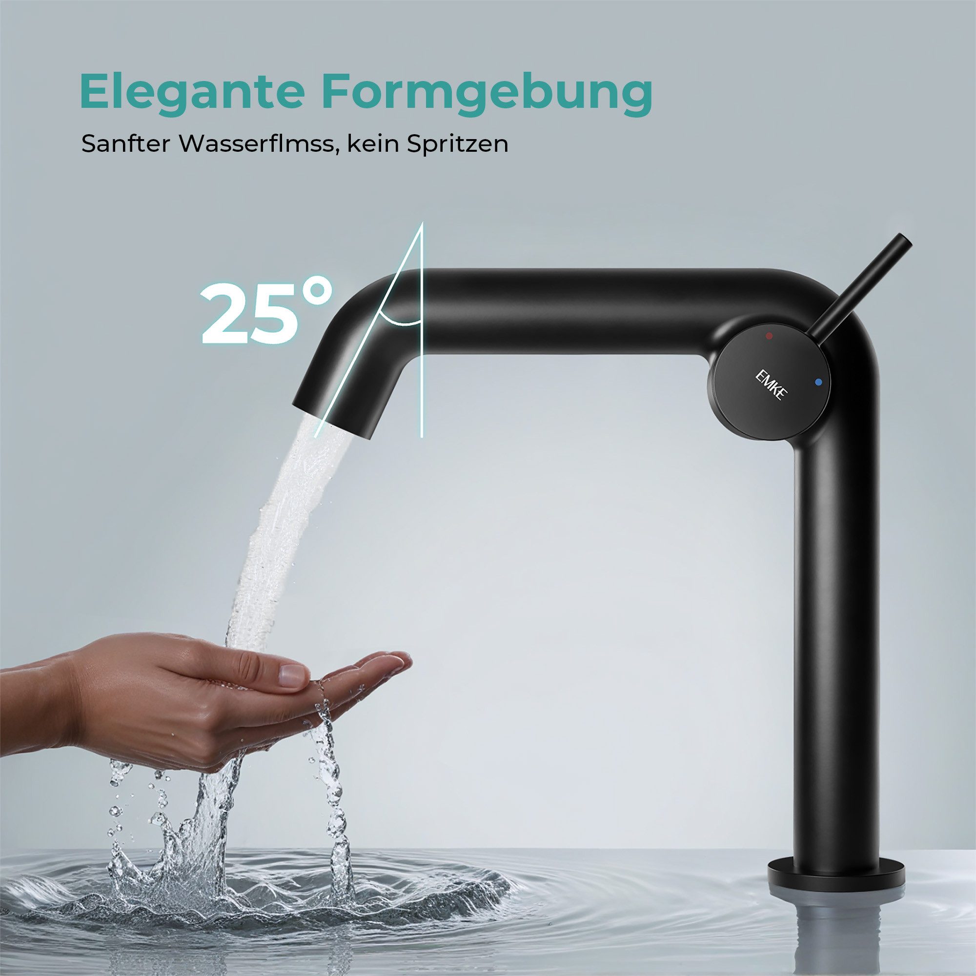 EMKE Waschtischarmatur Wasserhahn Bad mit Luftsprudler Küchenarmatur Mischbatterie-Armatur (Badezimmer armaturen, Waschbeckenhahn, Schwarz)
