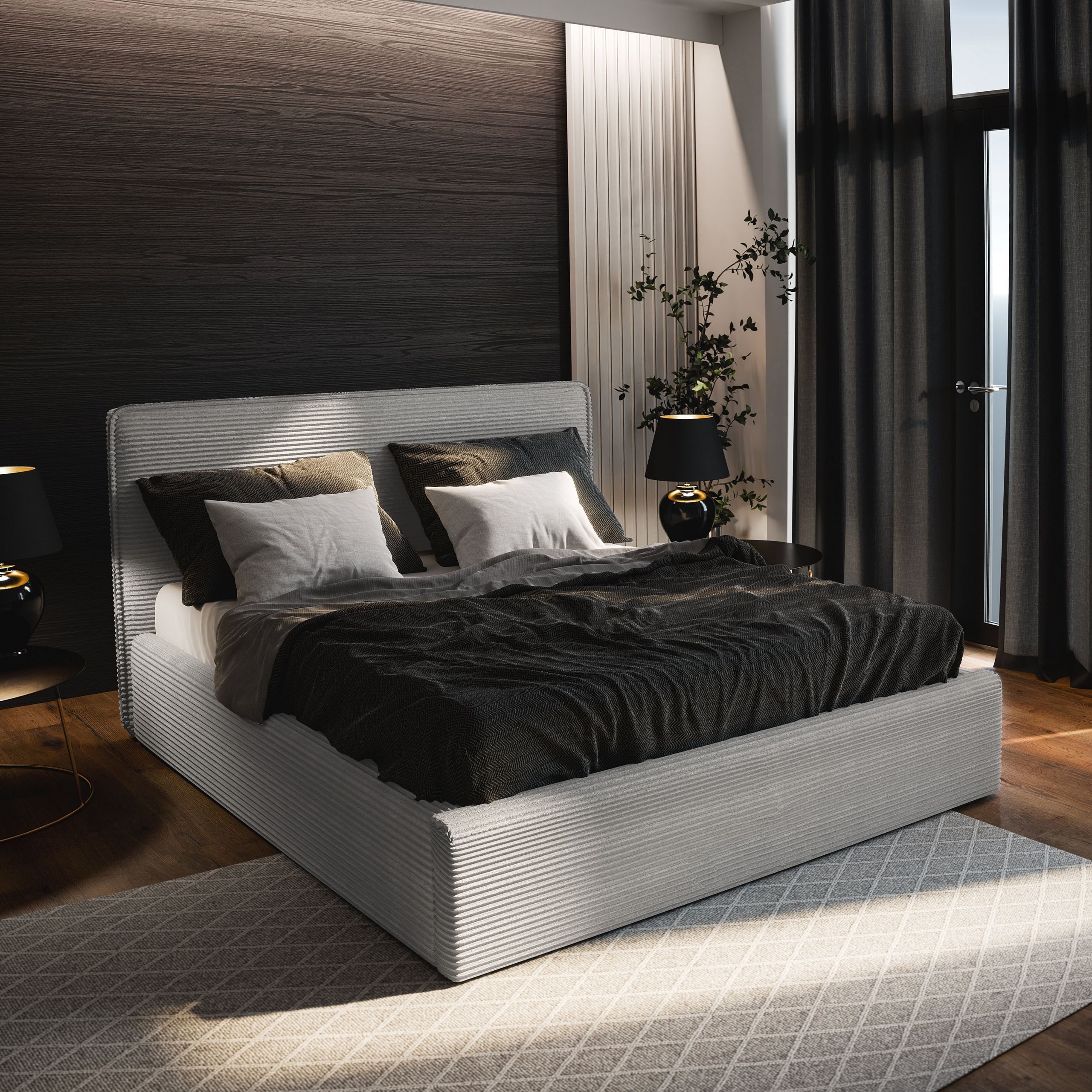 Masseno Polsterbett PARMA 160x200 cm grau (mit Bettkasten und Lattenrost)