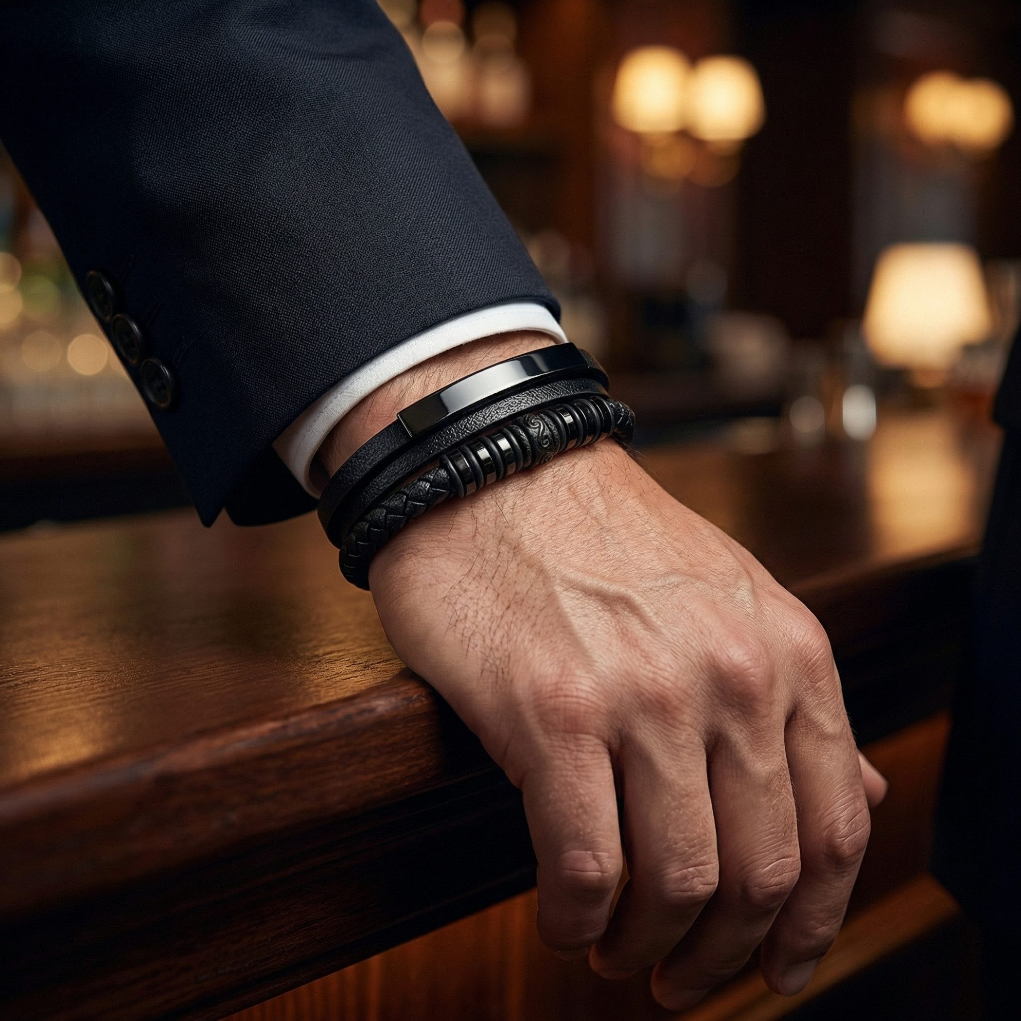 UNIQAL.de Lederarmband „GRAPHICS“ – Herren & Unisex (geflochtenes Leder, Edelstahl, Magnetverschluss, handgefertigt, ideale Geschenkidee), Geprüfte Qualität, Verkauf durch deutschen Händler