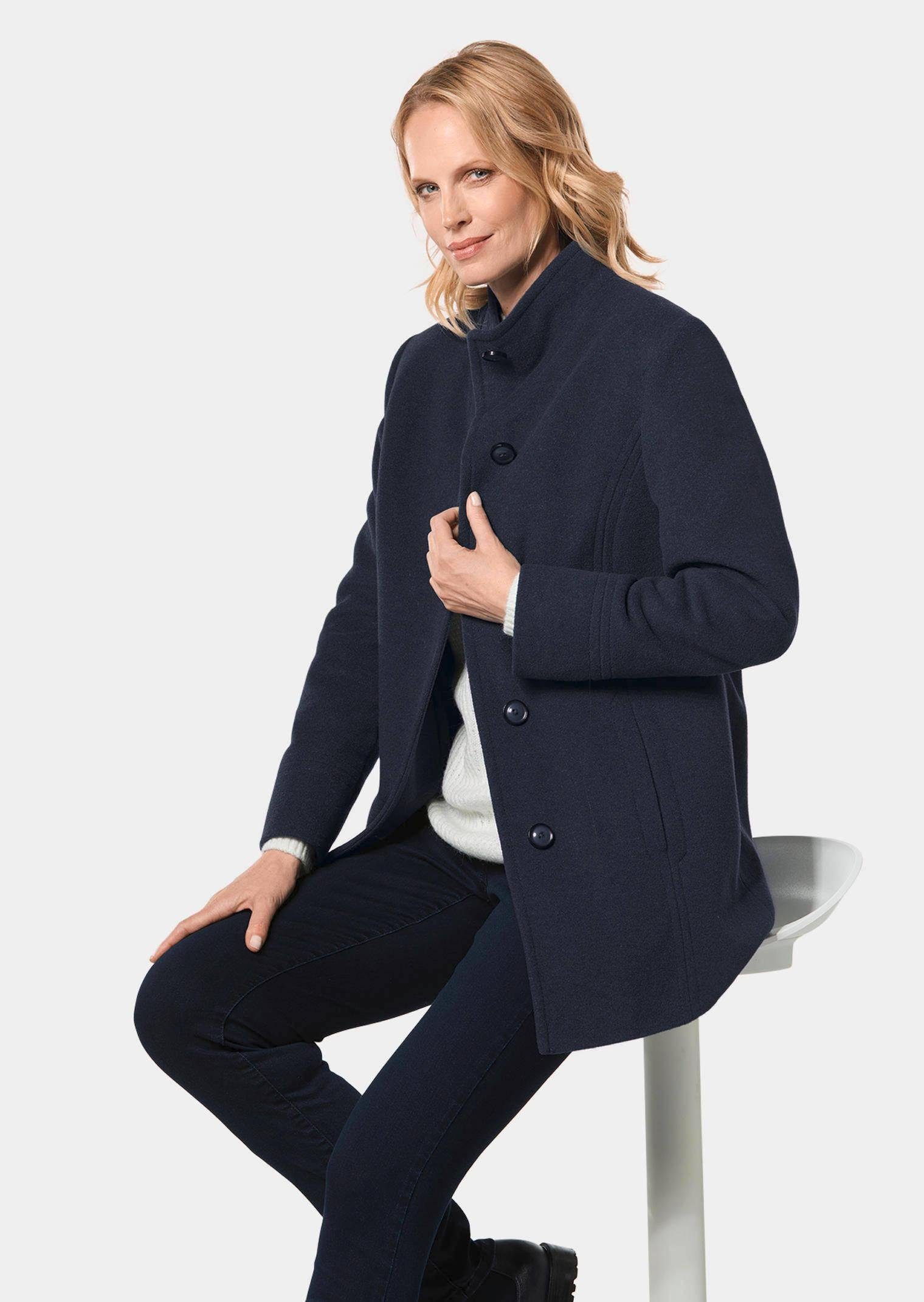 GOLDNER Wolljacke Eleganter Wintermantel mit Stehkragen Longmantel mit Knöpfen, Schubtaschen und Langarm