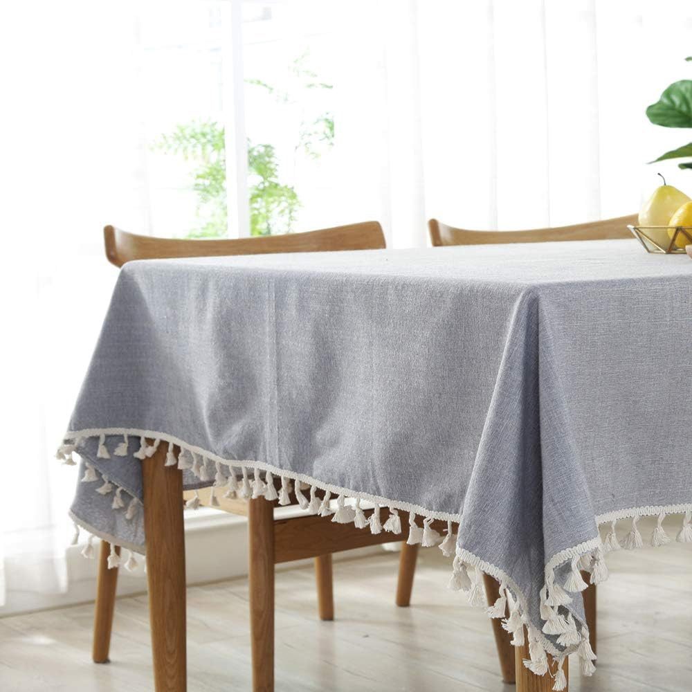 TUWENA Tischdecke Rechteckig Tischdecke,Leinen Baumwolle Tischtuch Abwaschbar mit Quaste