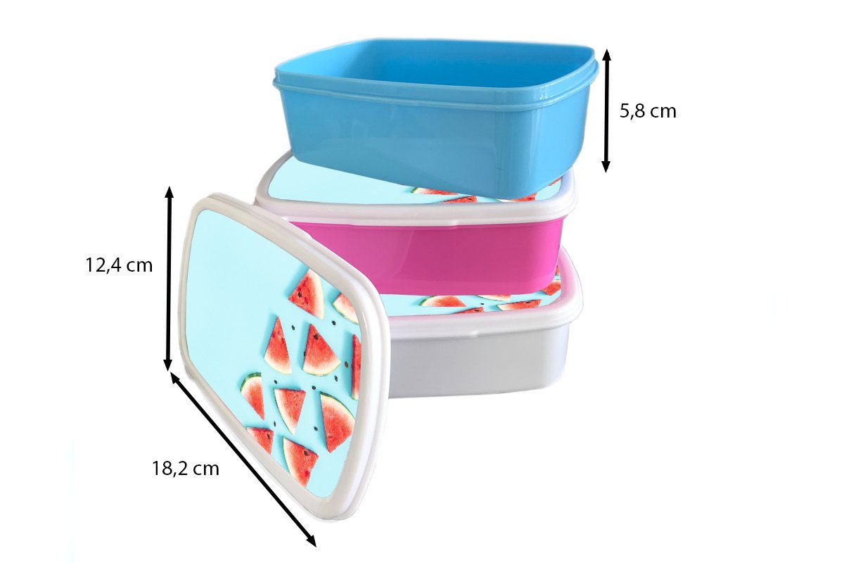 - (2-tlg), - und MuchoWow Kinder Lunchbox Mädchen und Wassermelone Blau, für Erwachsene, für weiß Kunststoff, Sommer Brotdose, Brotbox Jungs