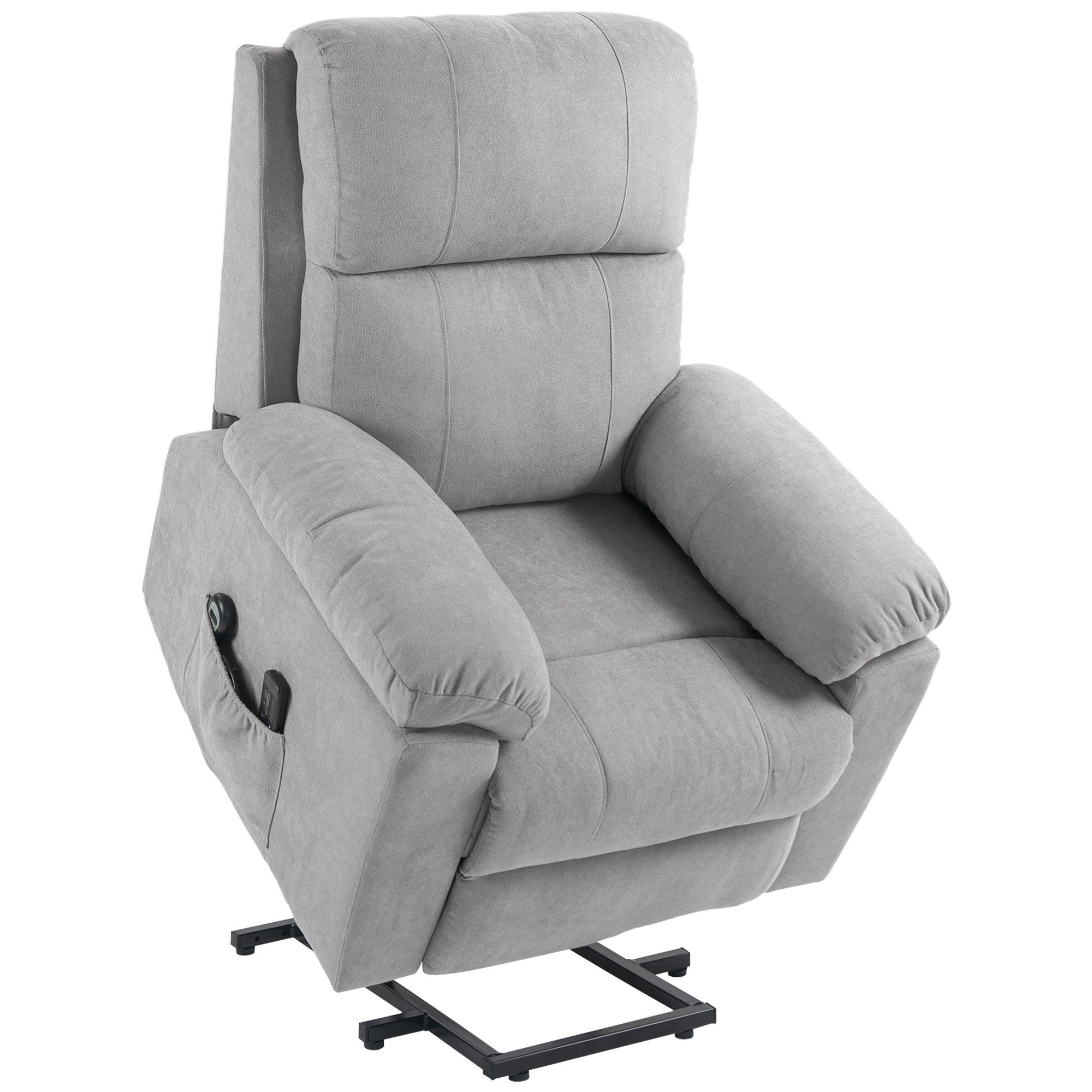 HOMCOM Massagesessel Sessel mit Aufstehhilfe mit Seitentaschen, Elektrischer Aufstehsessel (Fernsehsessel mit Fernbedienung, 1-St., Relaxsessel mit Liegefunktion), für Arbeitszimmer, Wohnzimmer, Hellgrau