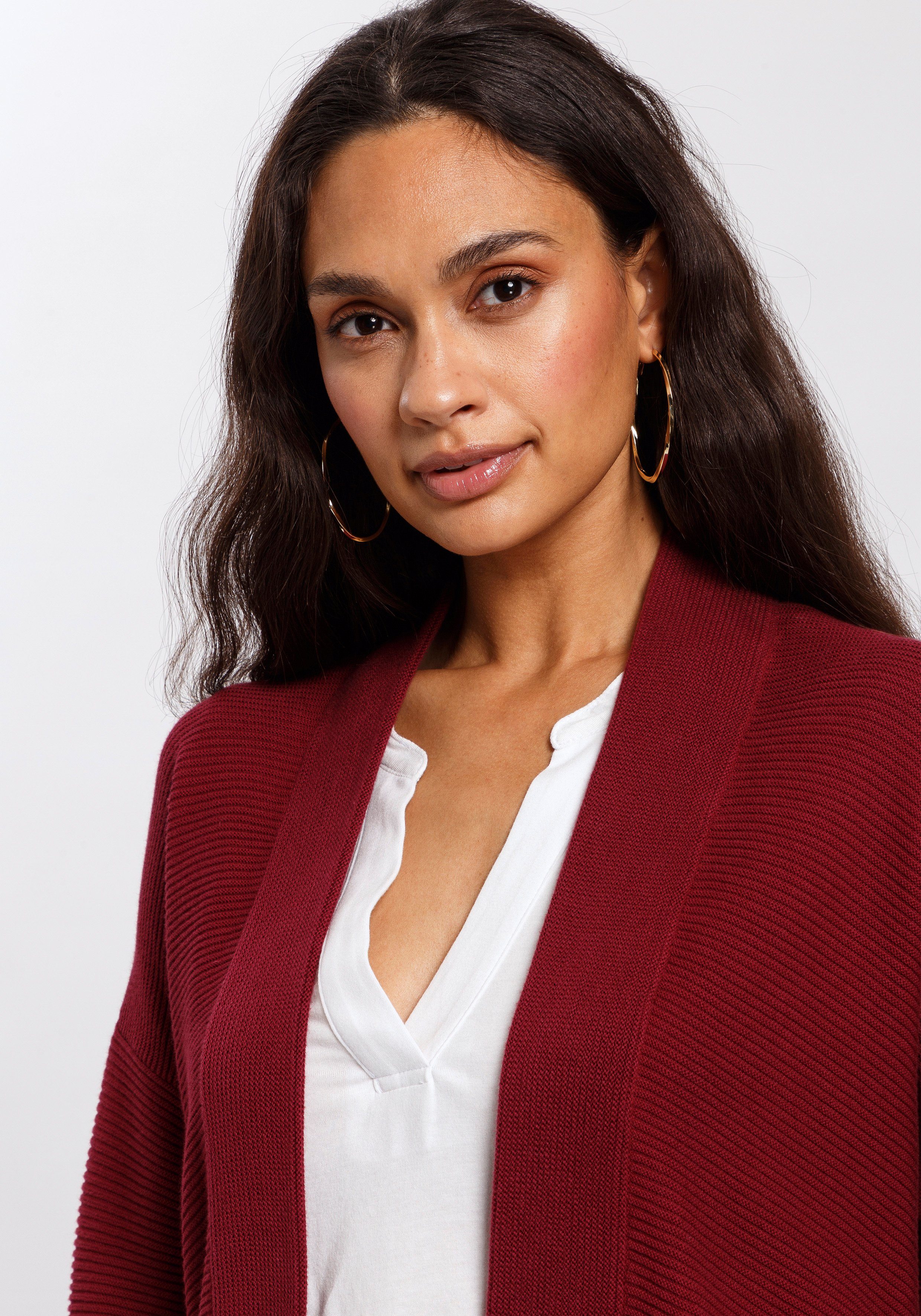 TOM TAILOR Longstrickjacke aus Rippstrick mit aufgesetzten Taschen