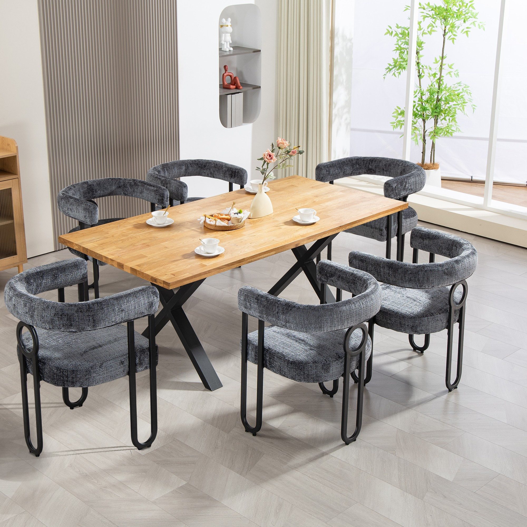 LVHOM Gartenstuhl Retro-Ring Metall 2-/4-/6er-Set, Chenille/PU günstig online kaufen