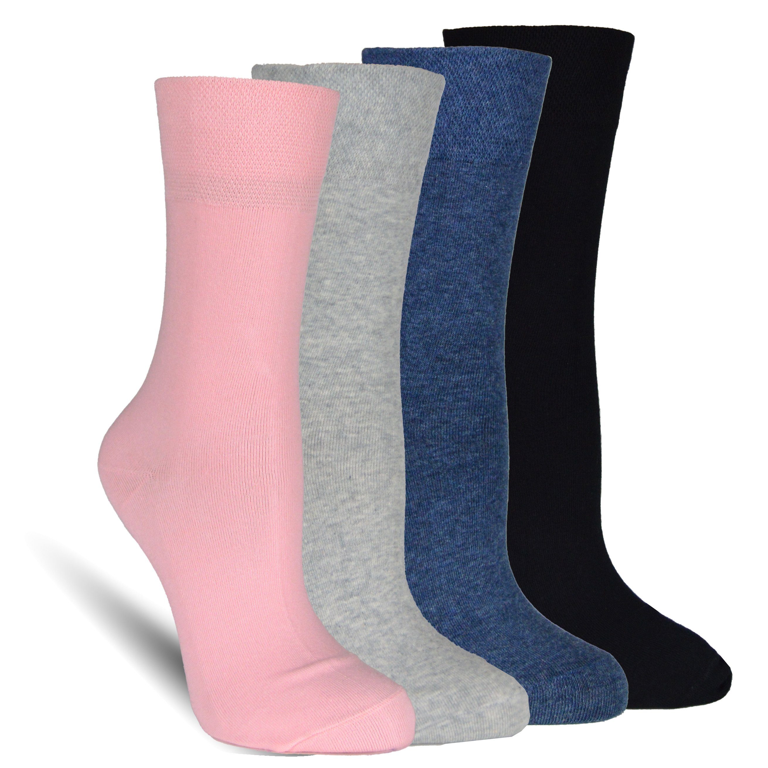Socked Diabetikersocken Damensocken ohne Gummi (12-Paar) elastische Strümpfe Komfortbund, kein Einschneiden, ohne Naht Schwarz