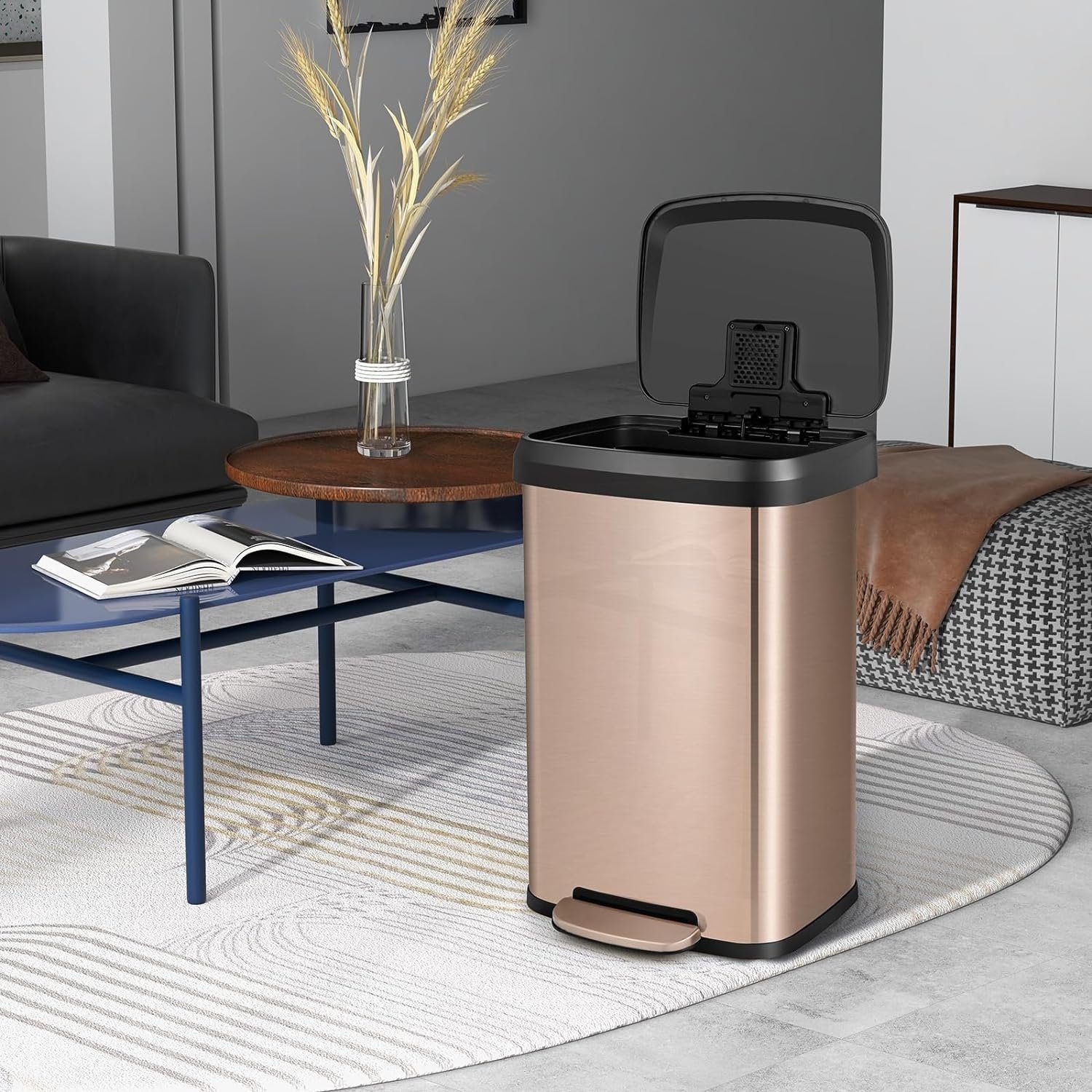 KOMFOTTEU Mülleimer Abfalleimer, mit sanft schließendem Deckel, Griffe & Metallpedal, 50L